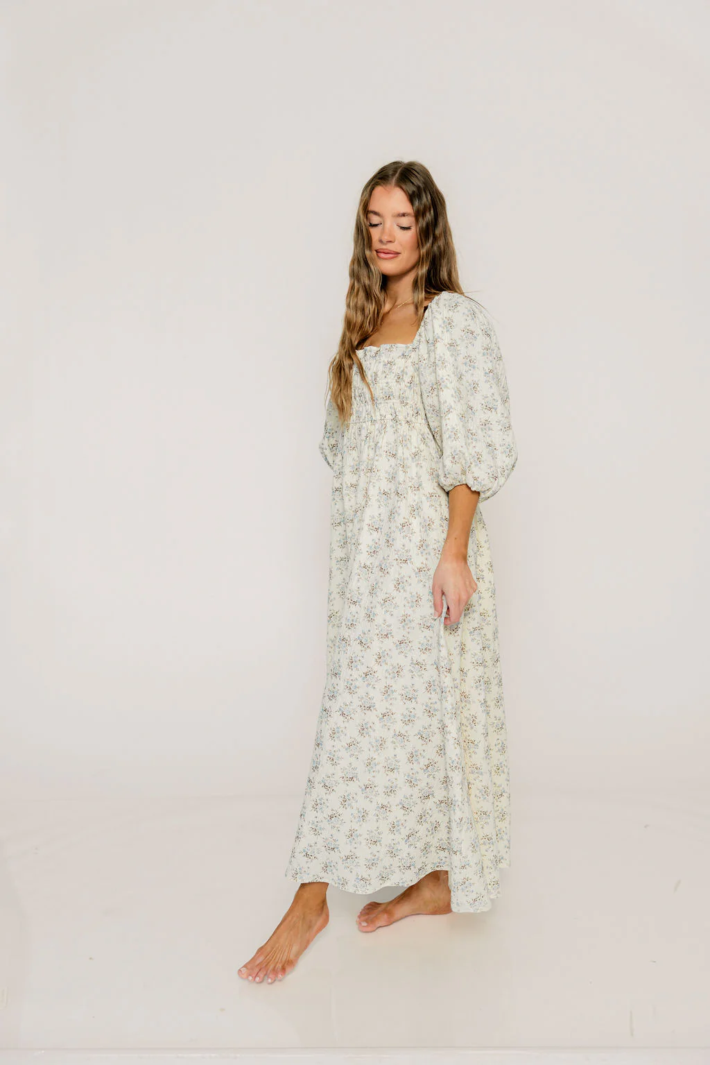 Noa Premium 100% Cotton Maxi Dress in Dusty Blue Floral - Bump Friendly - Image 8