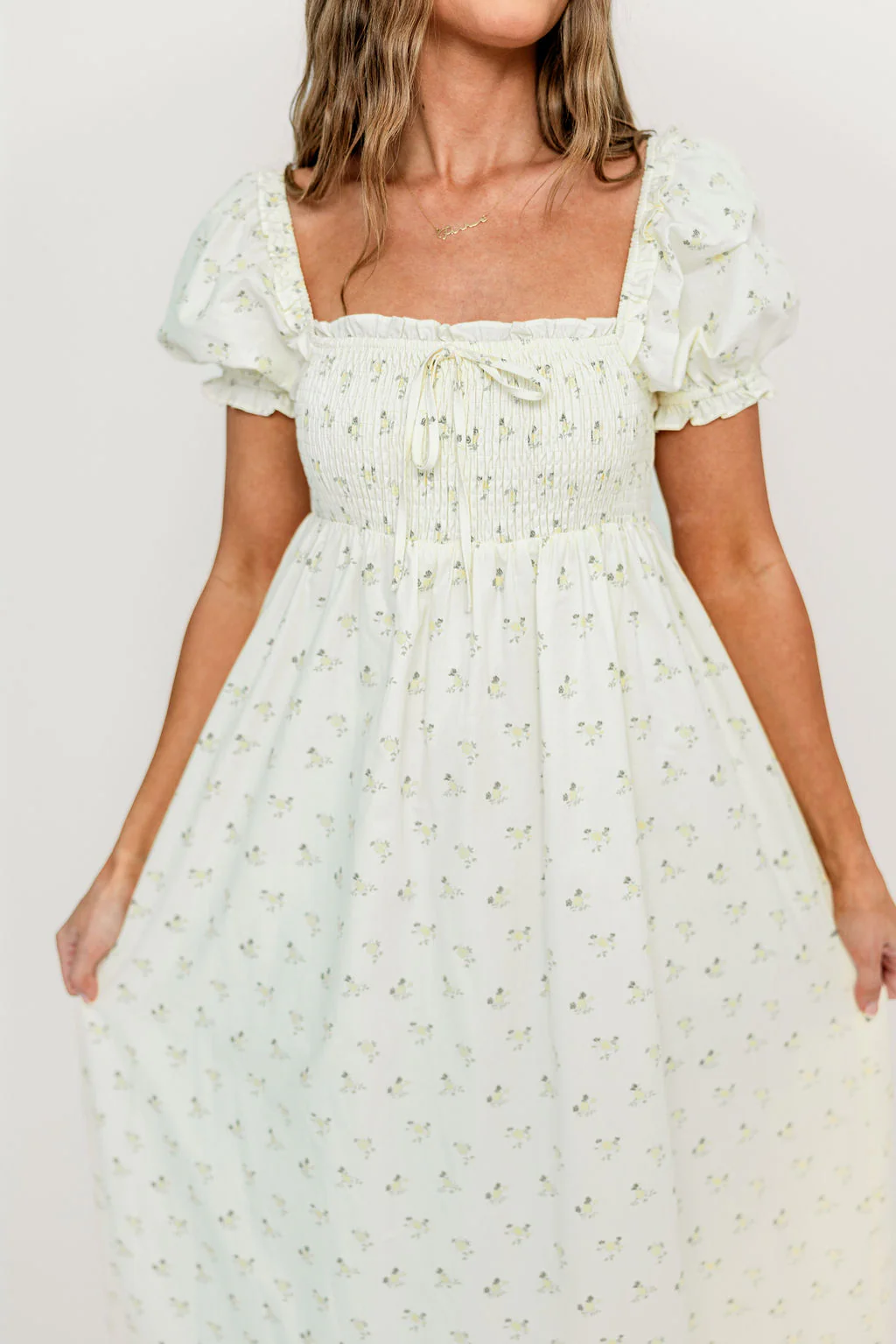 Nya 100% Cotton Midi Dress in Cream/Green Floral - Image 11