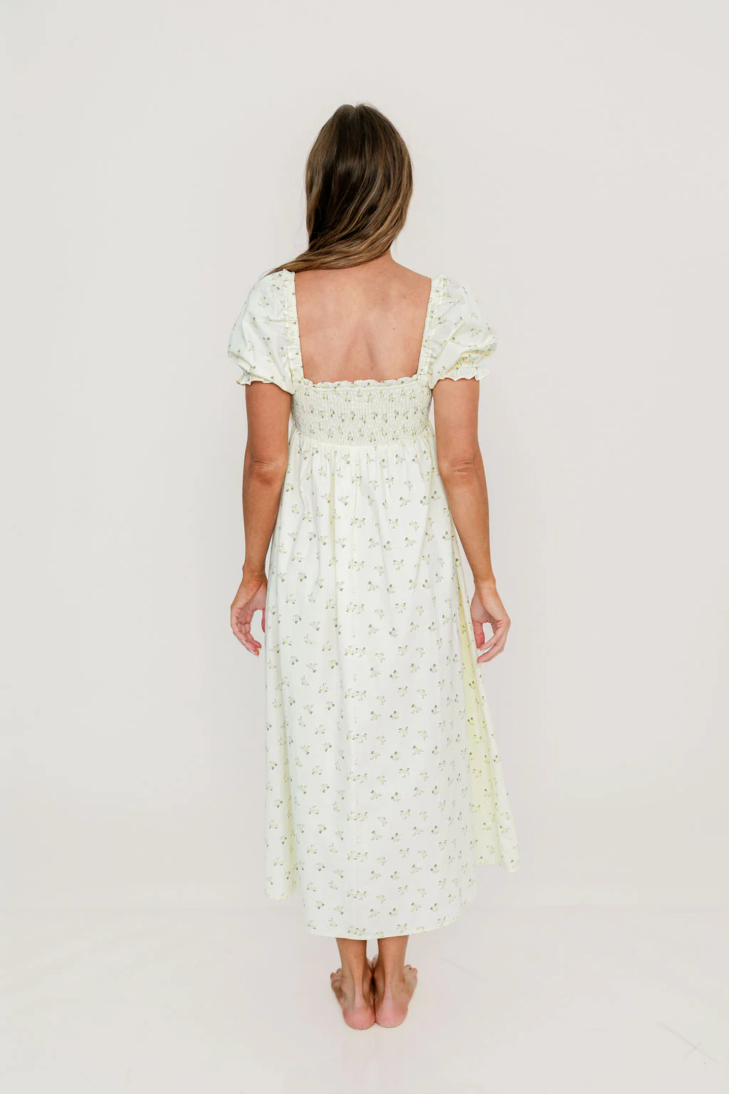 Nya 100% Cotton Midi Dress in Cream/Green Floral - Image 13
