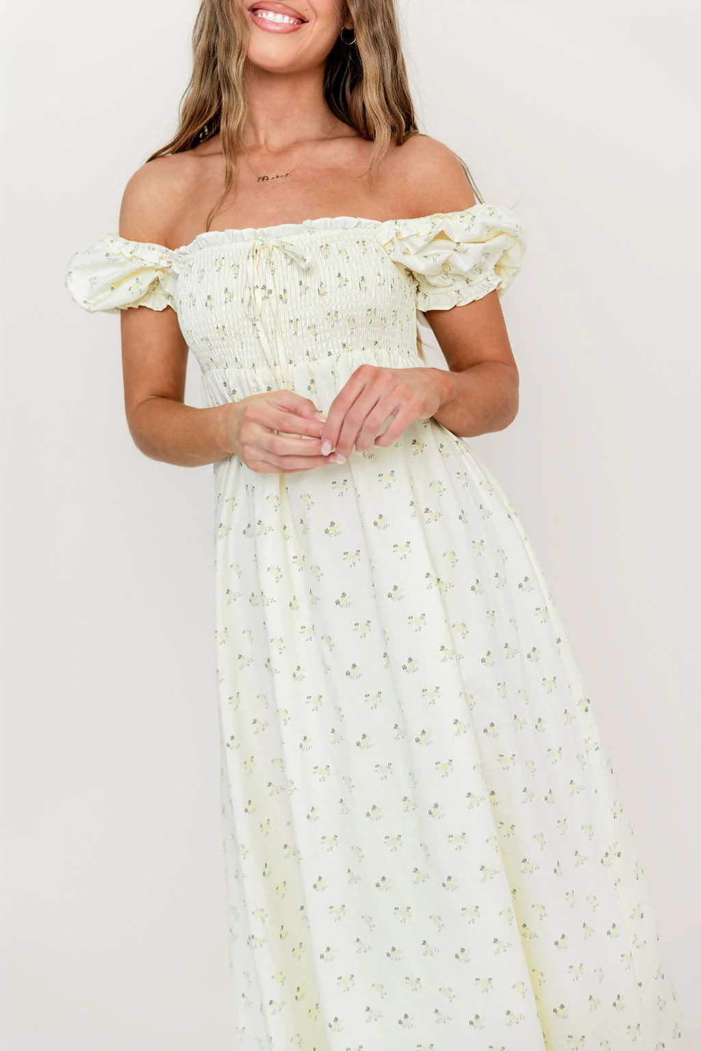 Nya 100% Cotton Midi Dress in Cream/Green Floral - Image 8