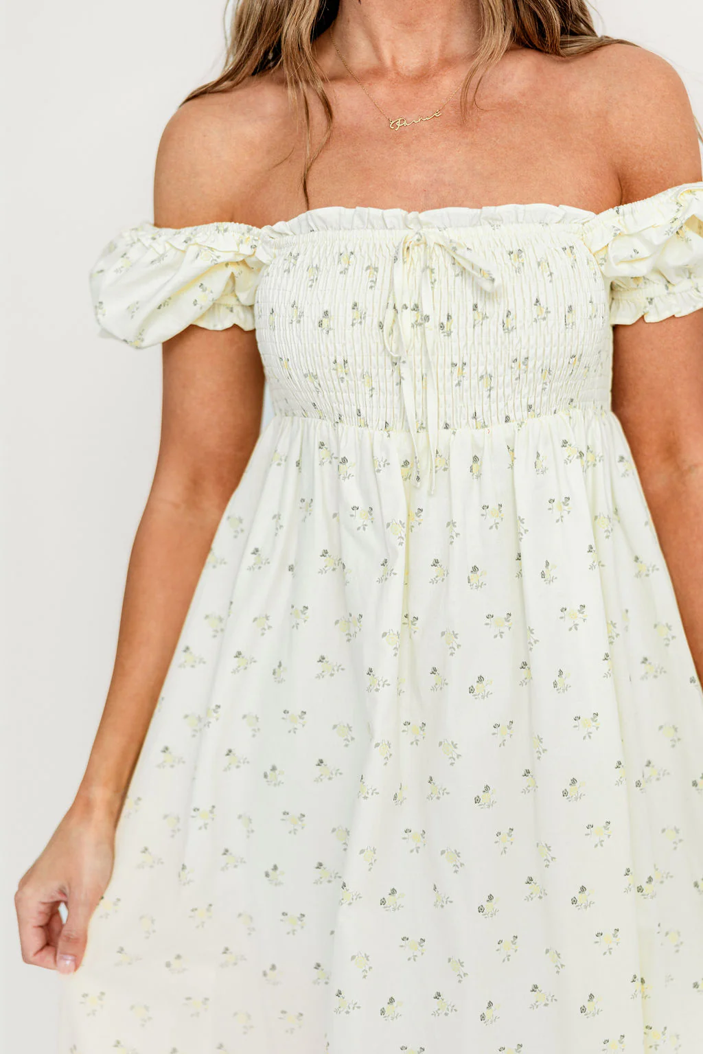 Nya 100% Cotton Midi Dress in Cream/Green Floral - Image 9