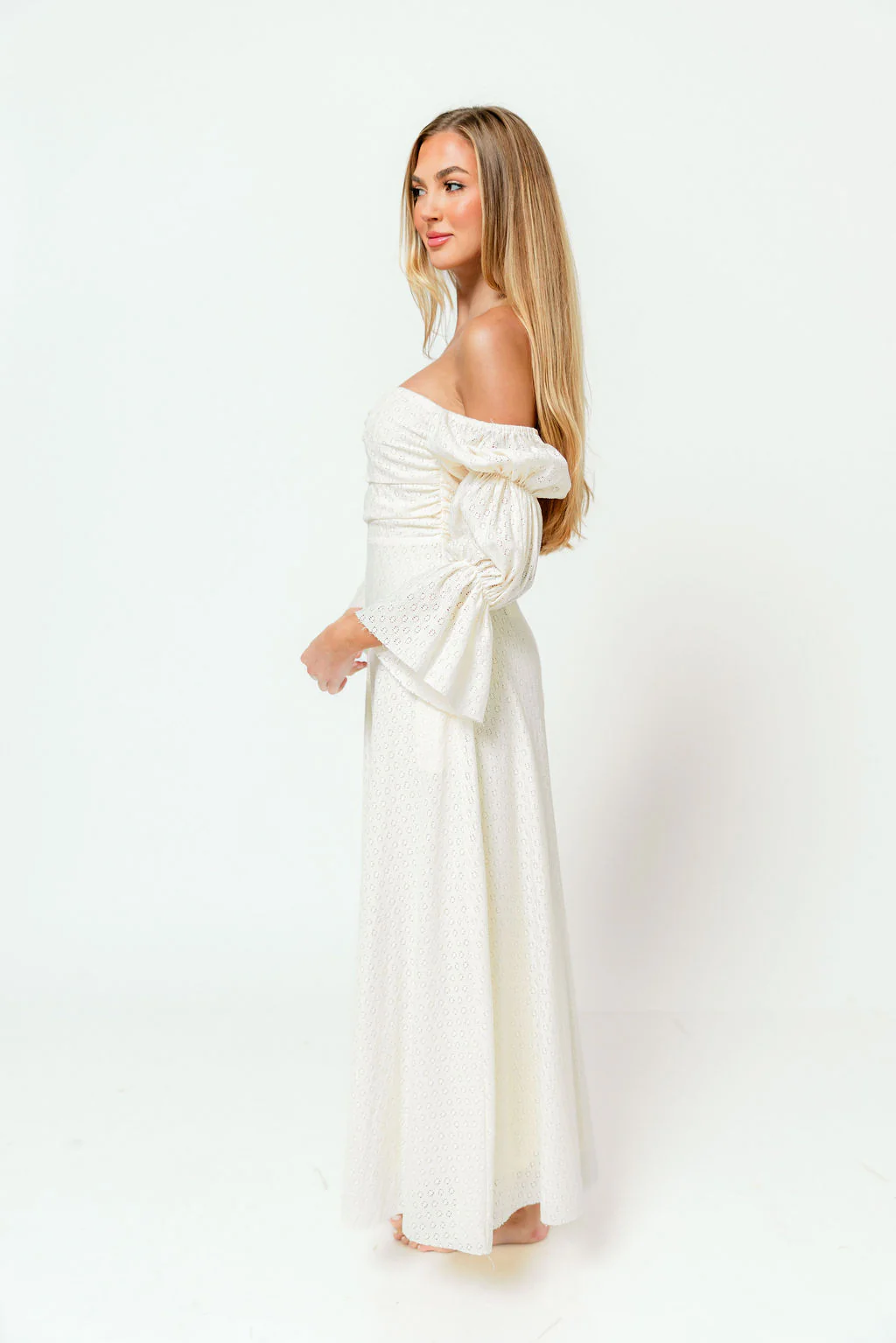 Corrine Tiered Sleeve Maxi Dress in Ivory Cream - Image 3