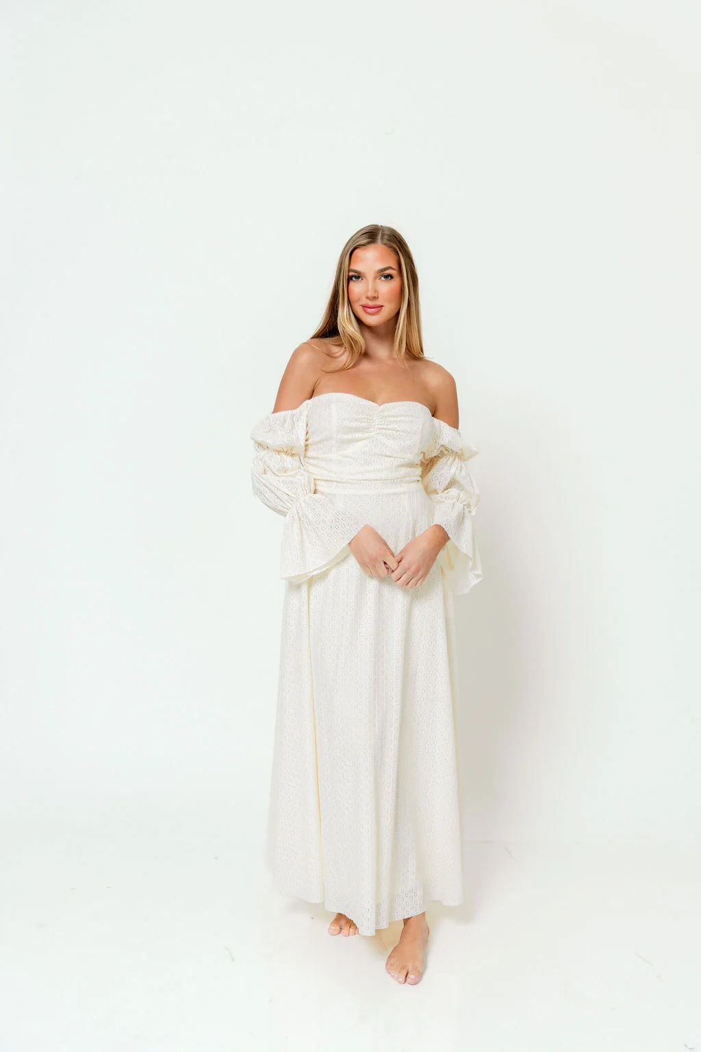 Corrine Tiered Sleeve Maxi Dress in Ivory Cream - Image 4