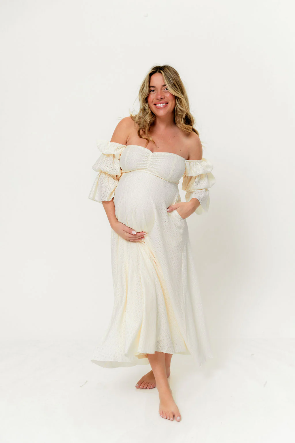 Corrine Tiered Sleeve Maxi Dress in Ivory Cream - Image 5