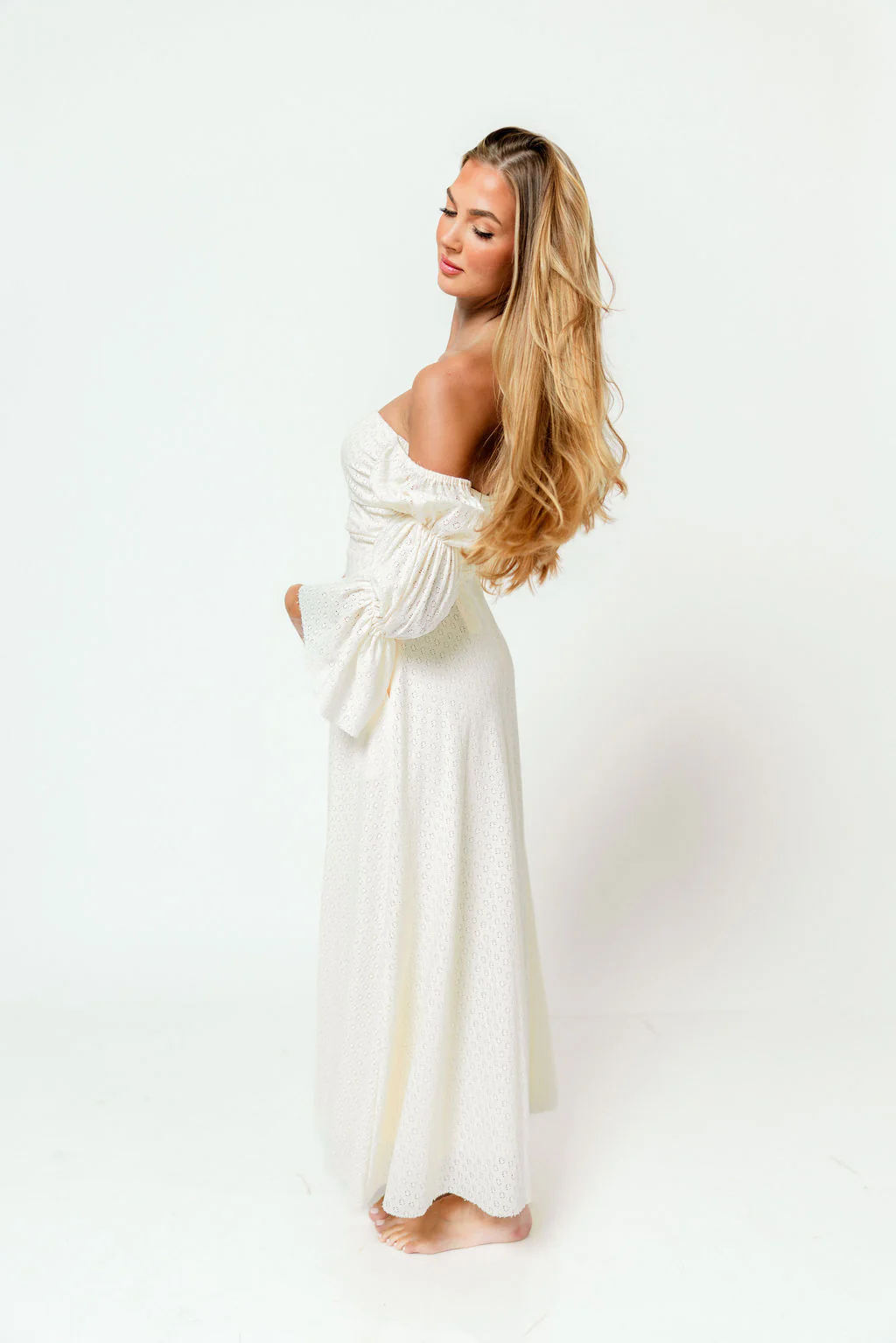 Corrine Tiered Sleeve Maxi Dress in Ivory Cream - Image 6