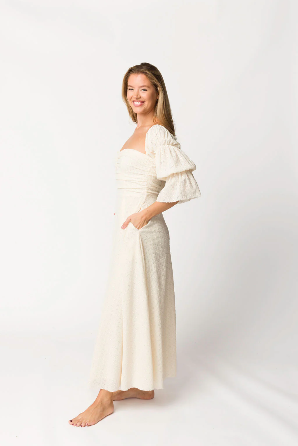 Corrine Tiered Sleeve Maxi Dress in Ivory Cream - Image 7