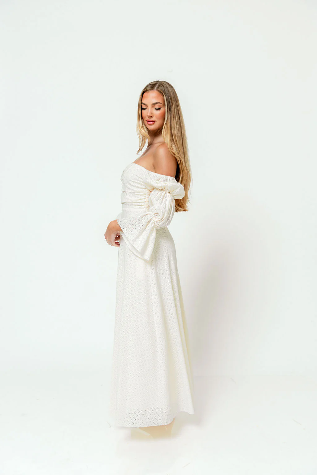 Corrine Tiered Sleeve Maxi Dress in Ivory Cream - Image 8