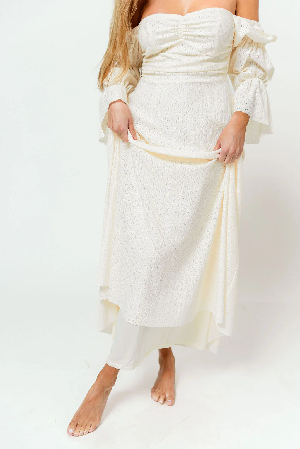 Corrine Tiered Sleeve Maxi Dress in Ivory Cream - Image 9