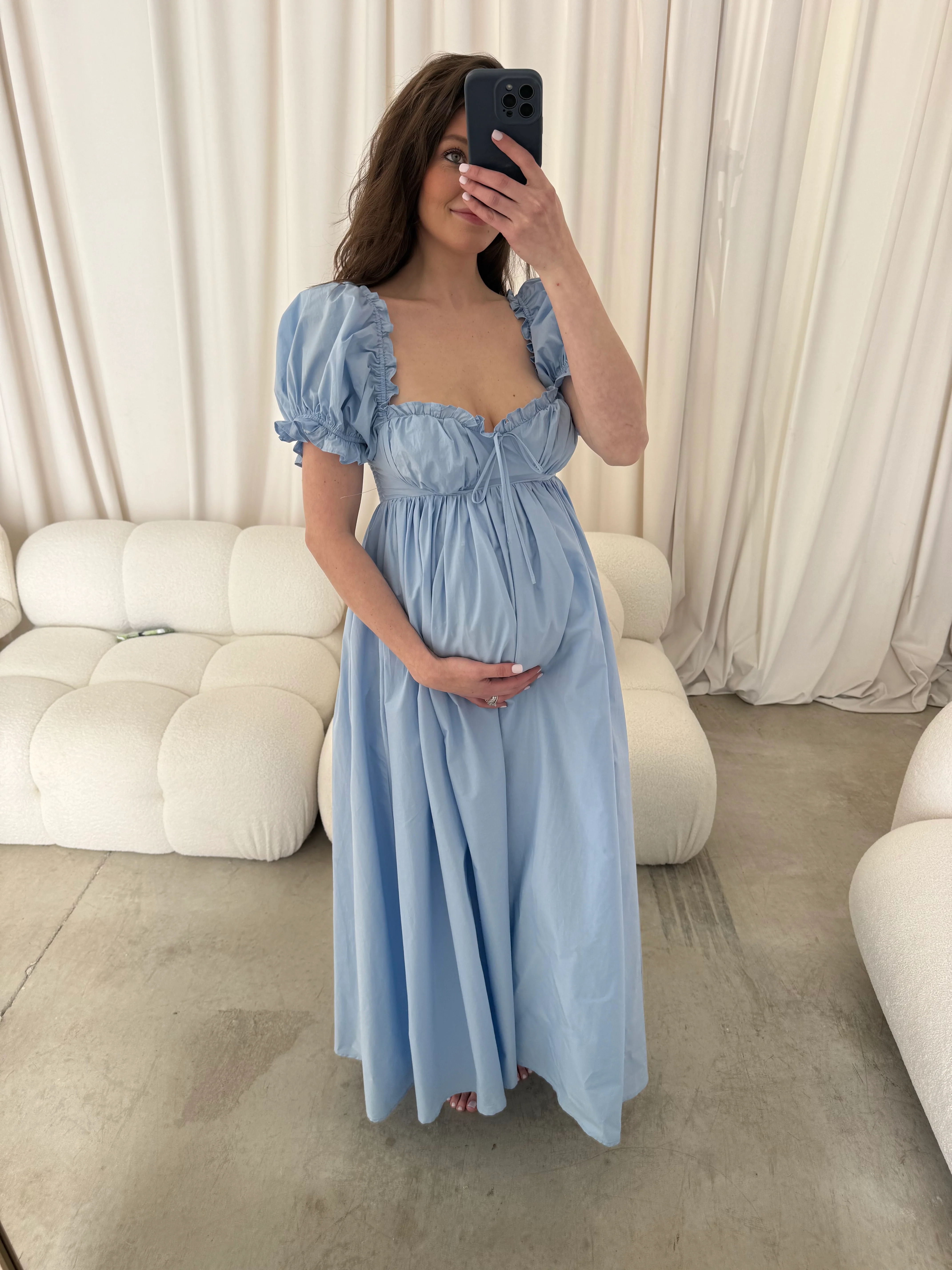 Olivia 100% Cotton Maxi Dress in Deep Blue - Bump Friendly - Image 21