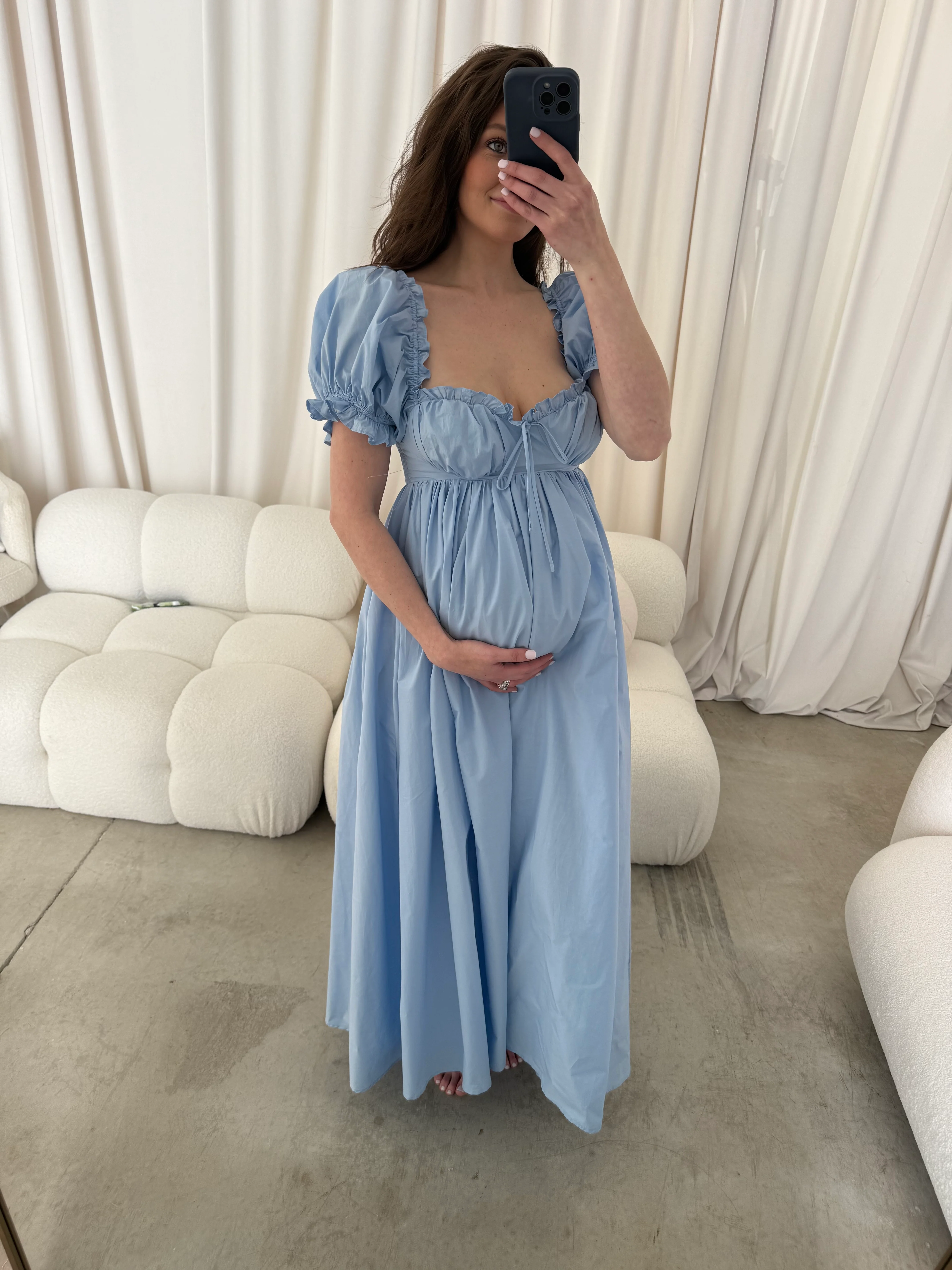 Olivia 100% Cotton Maxi Dress in Deep Blue - Bump Friendly - Image 22