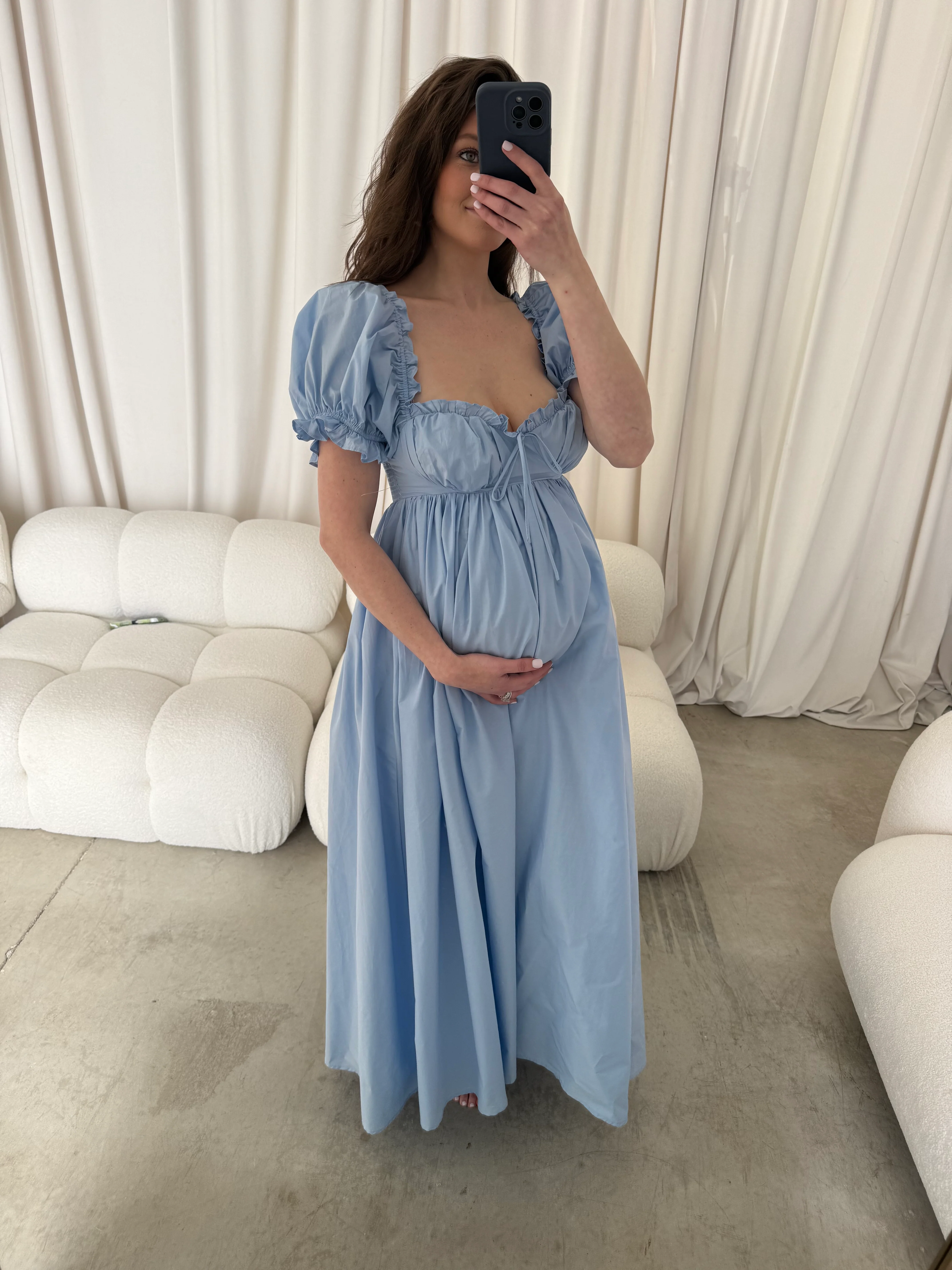 Olivia 100% Cotton Maxi Dress in Deep Blue - Bump Friendly - Image 23
