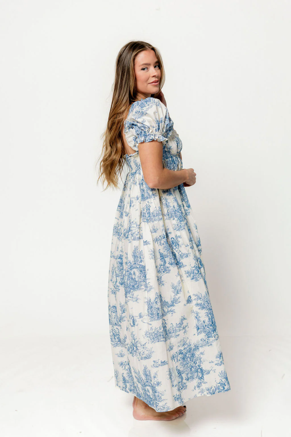 Olivia 100% Cotton Maxi Dress in Blue Toile - Bump Friendly - Image 10