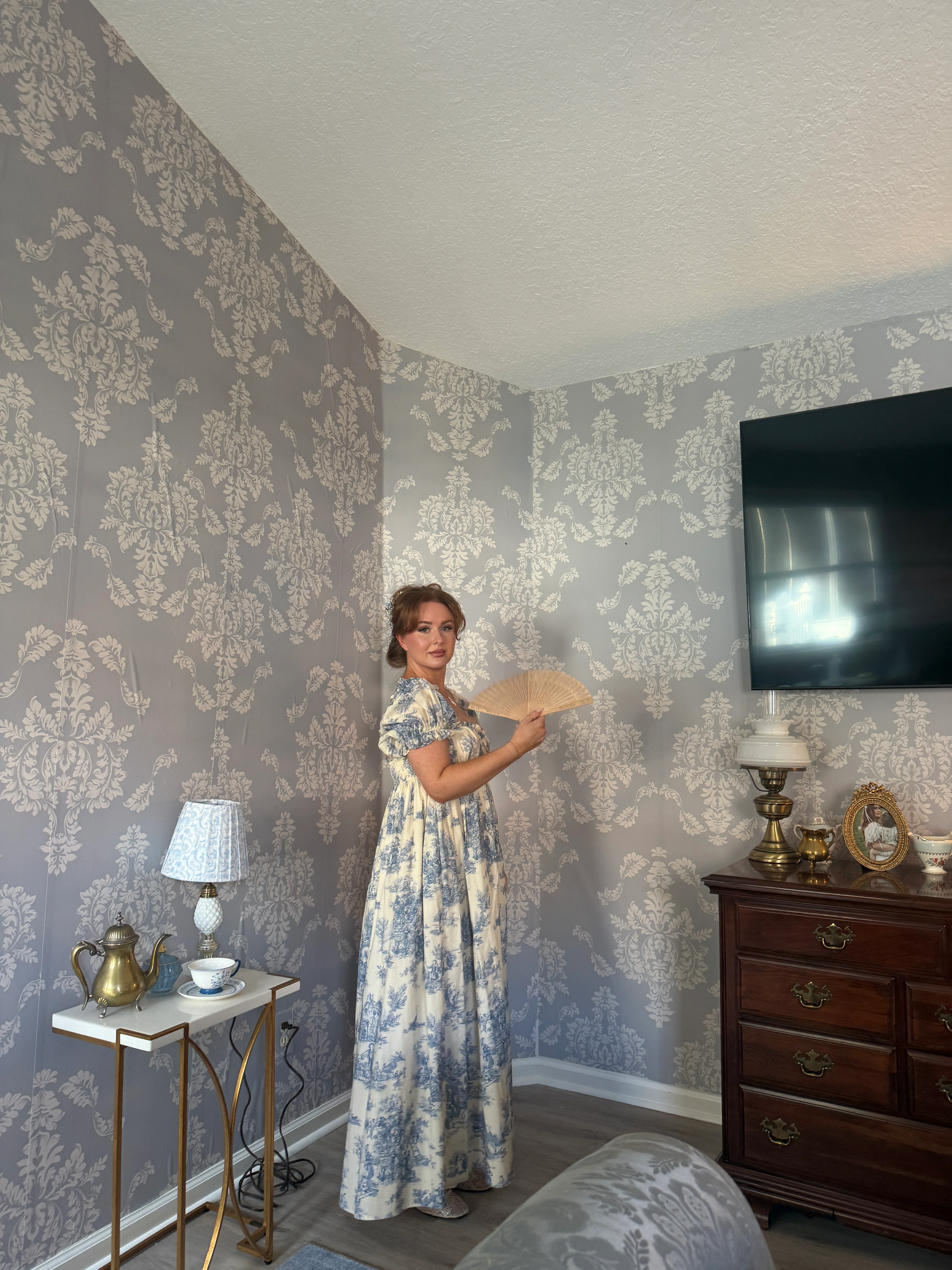 Olivia 100% Cotton Maxi Dress in Blue Toile - Bump Friendly - Image 11
