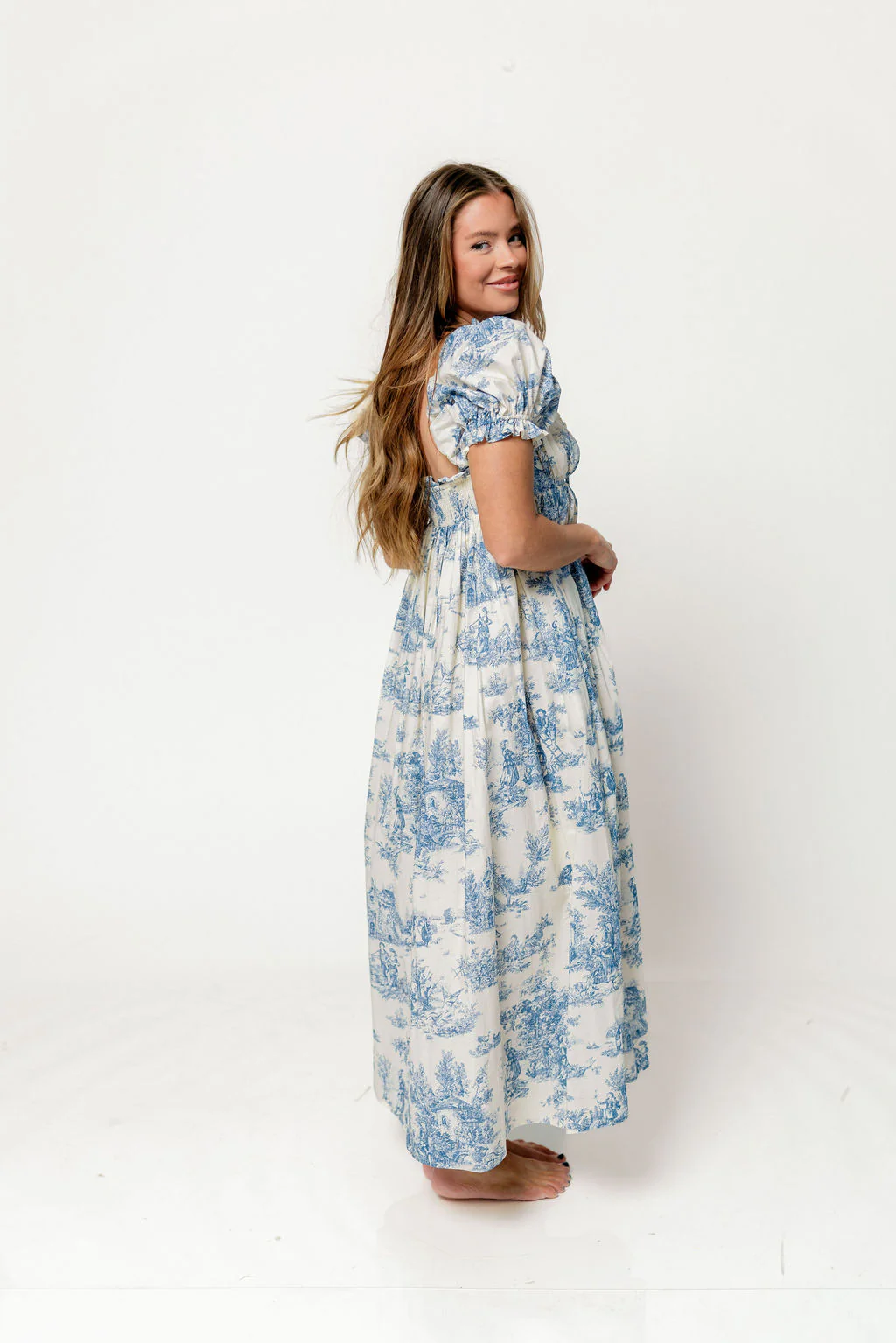 Olivia 100% Cotton Maxi Dress in Blue Toile - Bump Friendly - Image 13