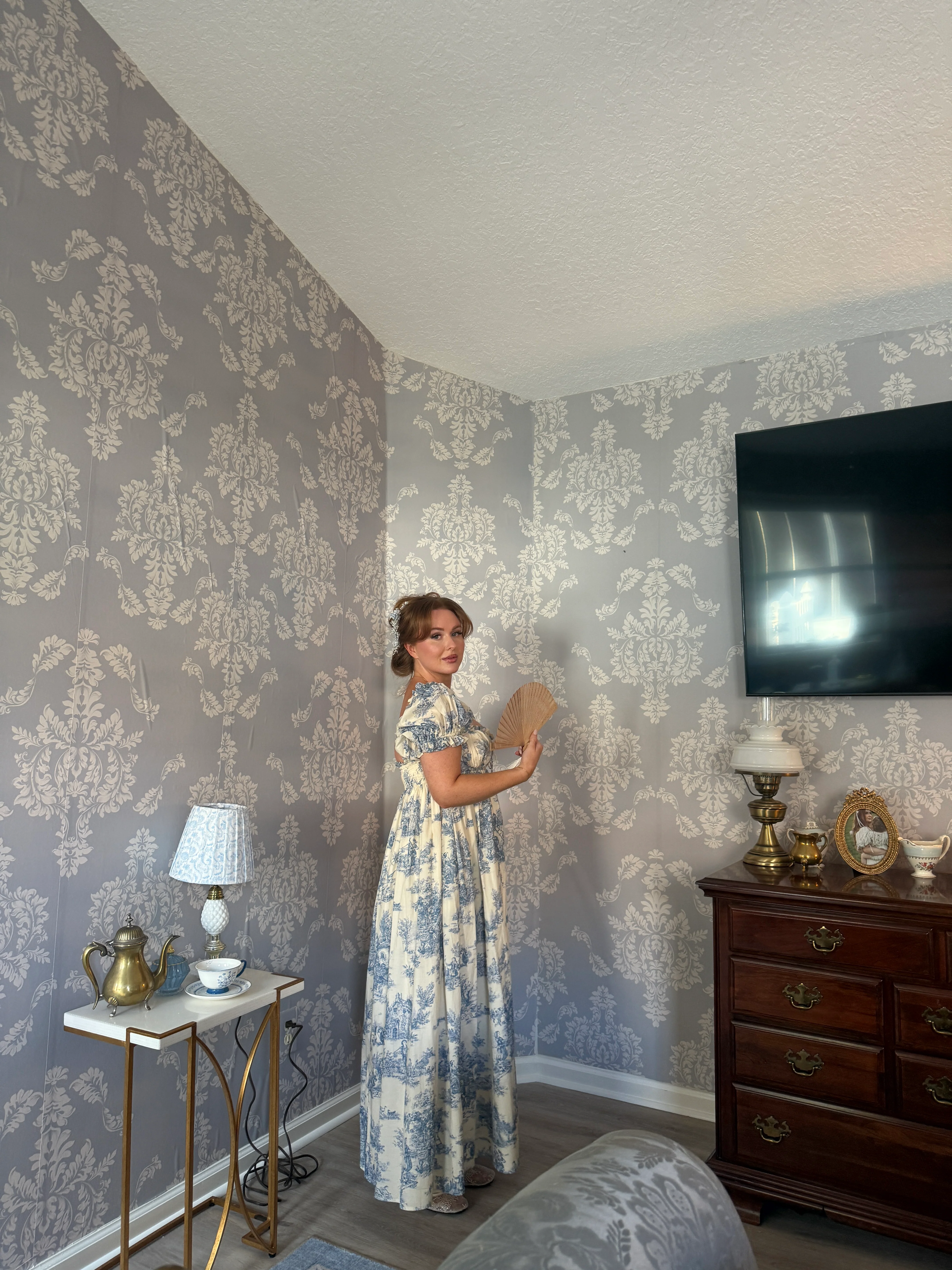 Olivia 100% Cotton Maxi Dress in Blue Toile - Bump Friendly - Image 15