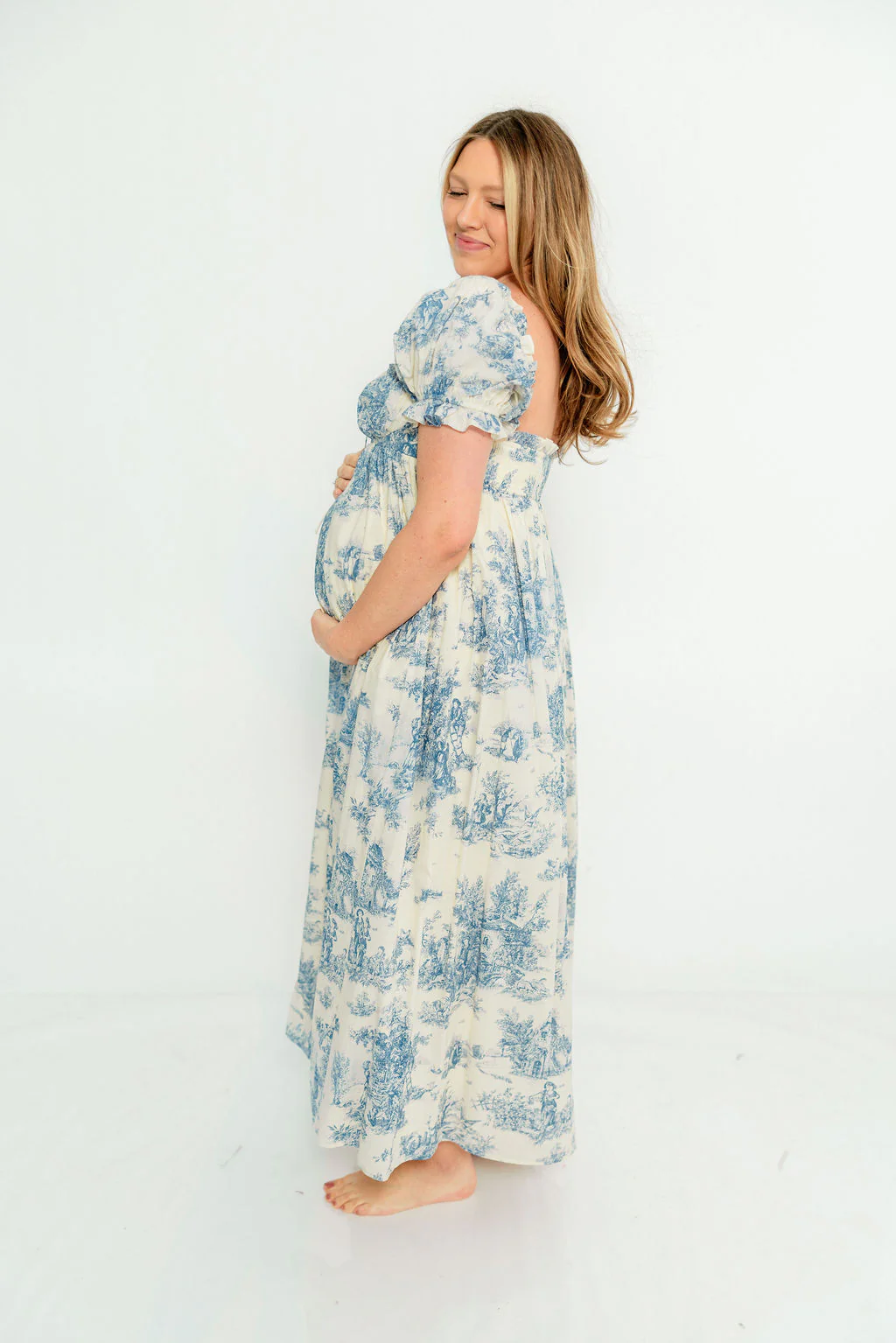 Olivia 100% Cotton Maxi Dress in Blue Toile - Bump Friendly - Image 17