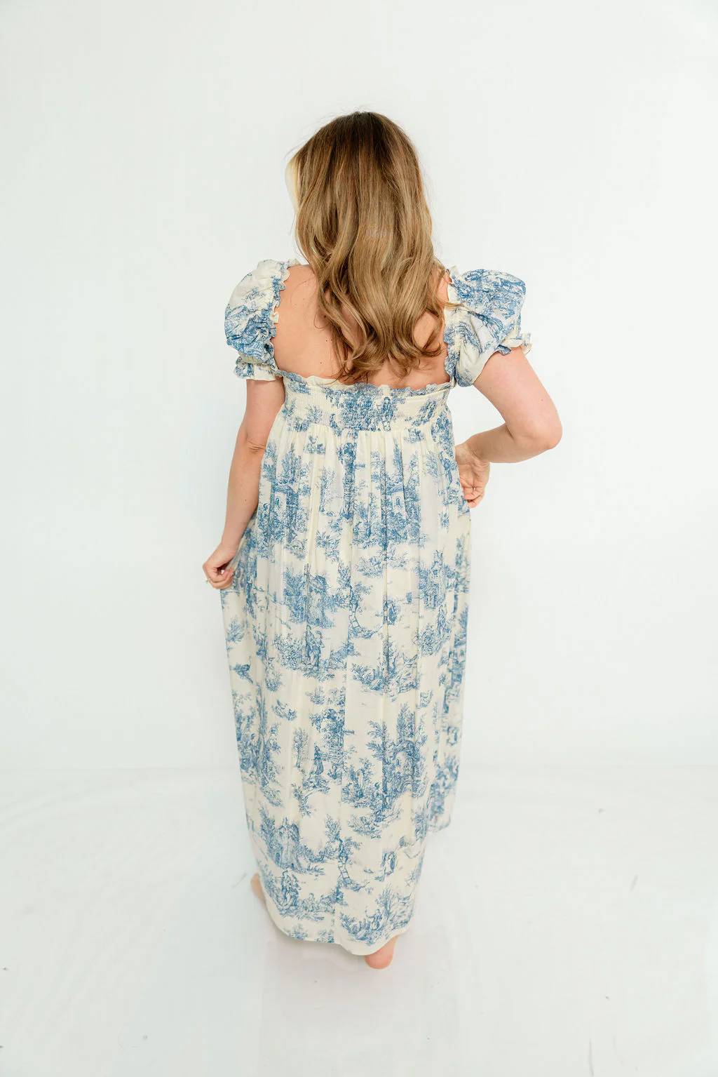 Olivia 100% Cotton Maxi Dress in Blue Toile - Bump Friendly - Image 19