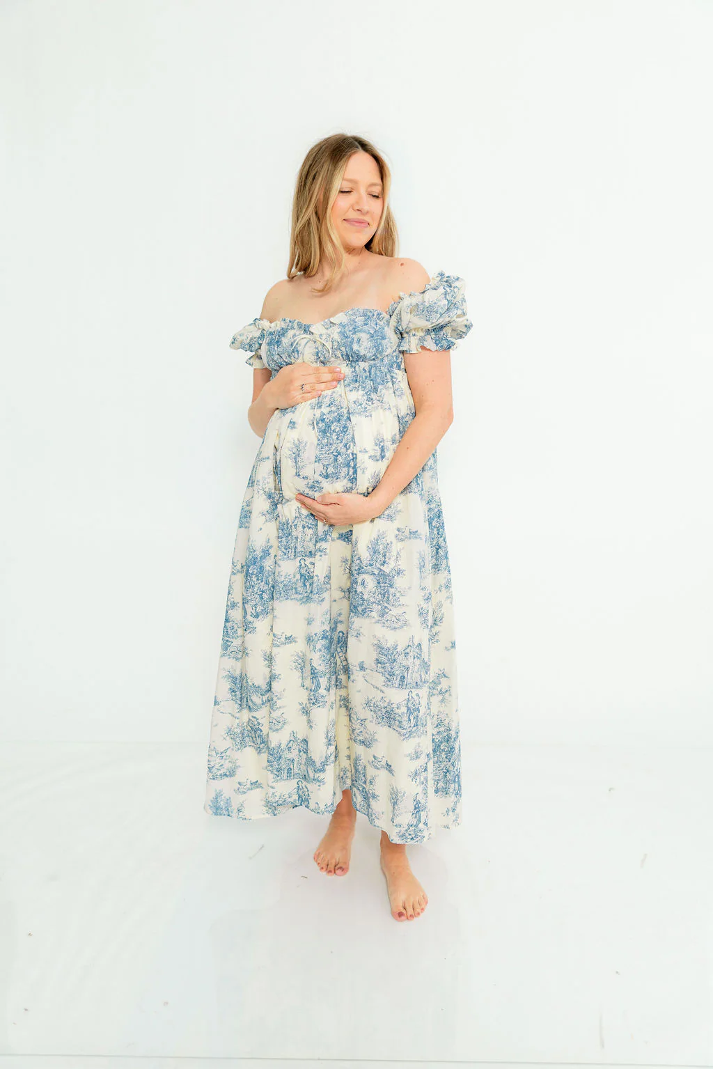 Olivia 100% Cotton Maxi Dress in Blue Toile - Bump Friendly - Image 21