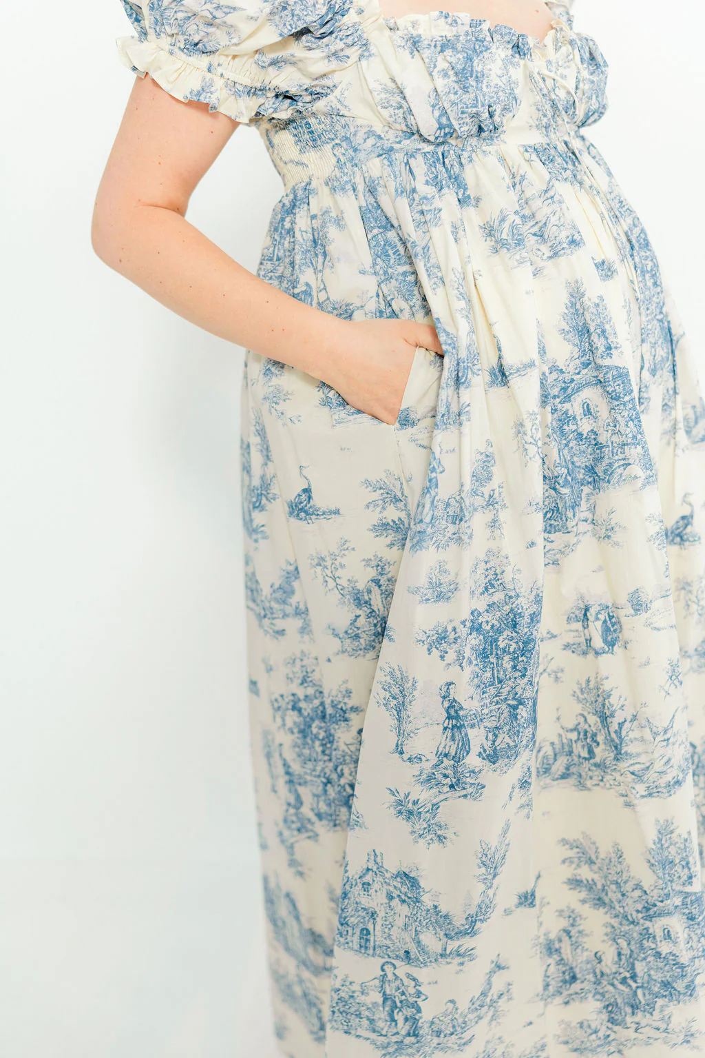 Olivia 100% Cotton Maxi Dress in Blue Toile - Bump Friendly - Image 24