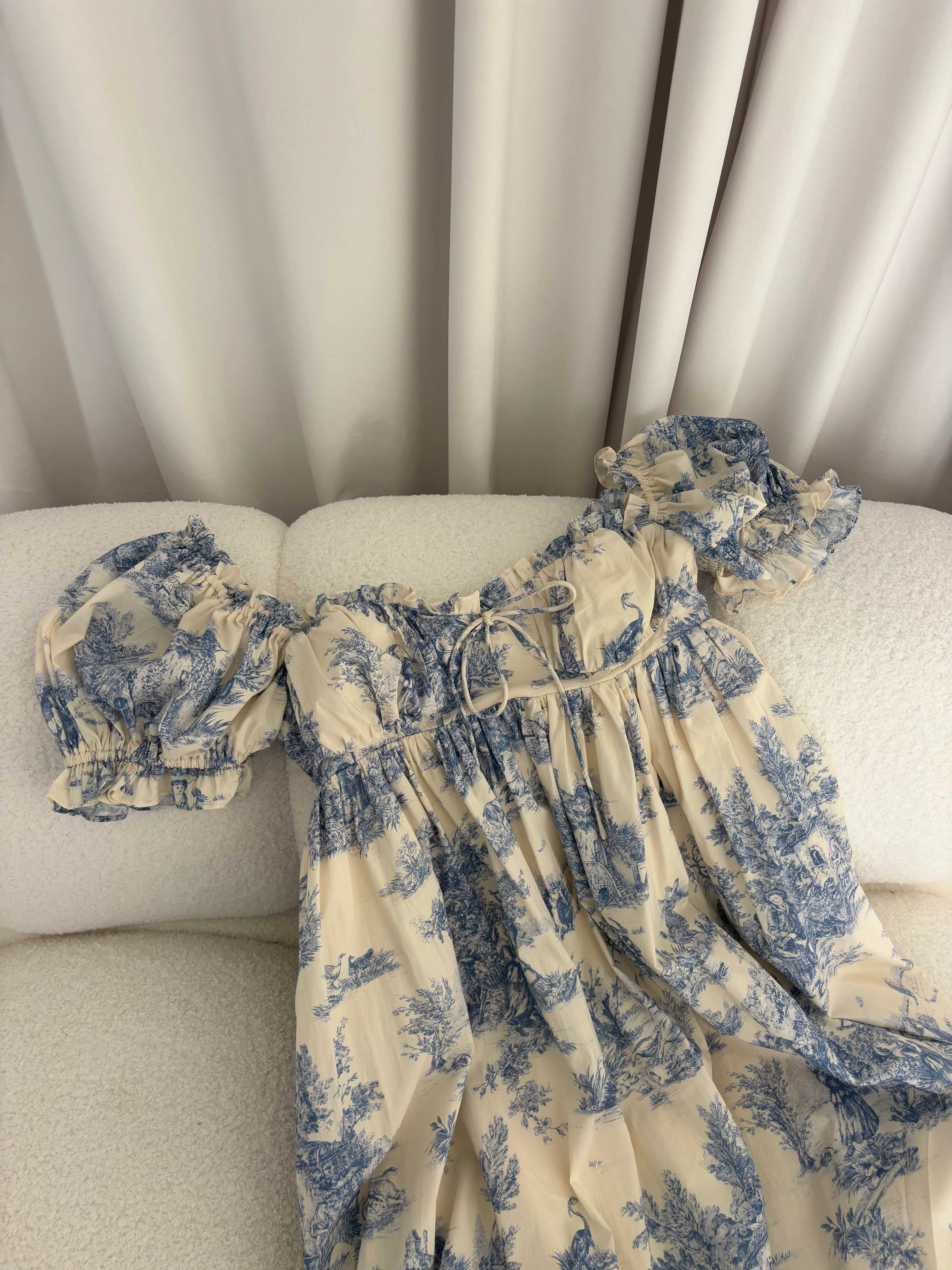 Olivia 100% Cotton Maxi Dress in Blue Toile - Bump Friendly - Image 4