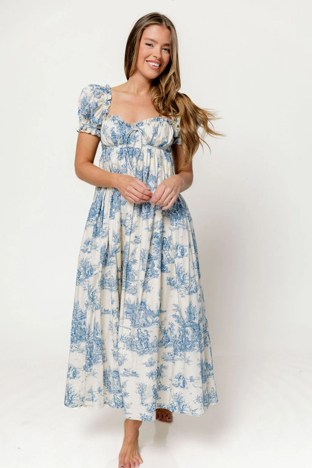 Olivia 100% Cotton Maxi Dress in Blue Toile - Bump Friendly - Image 5