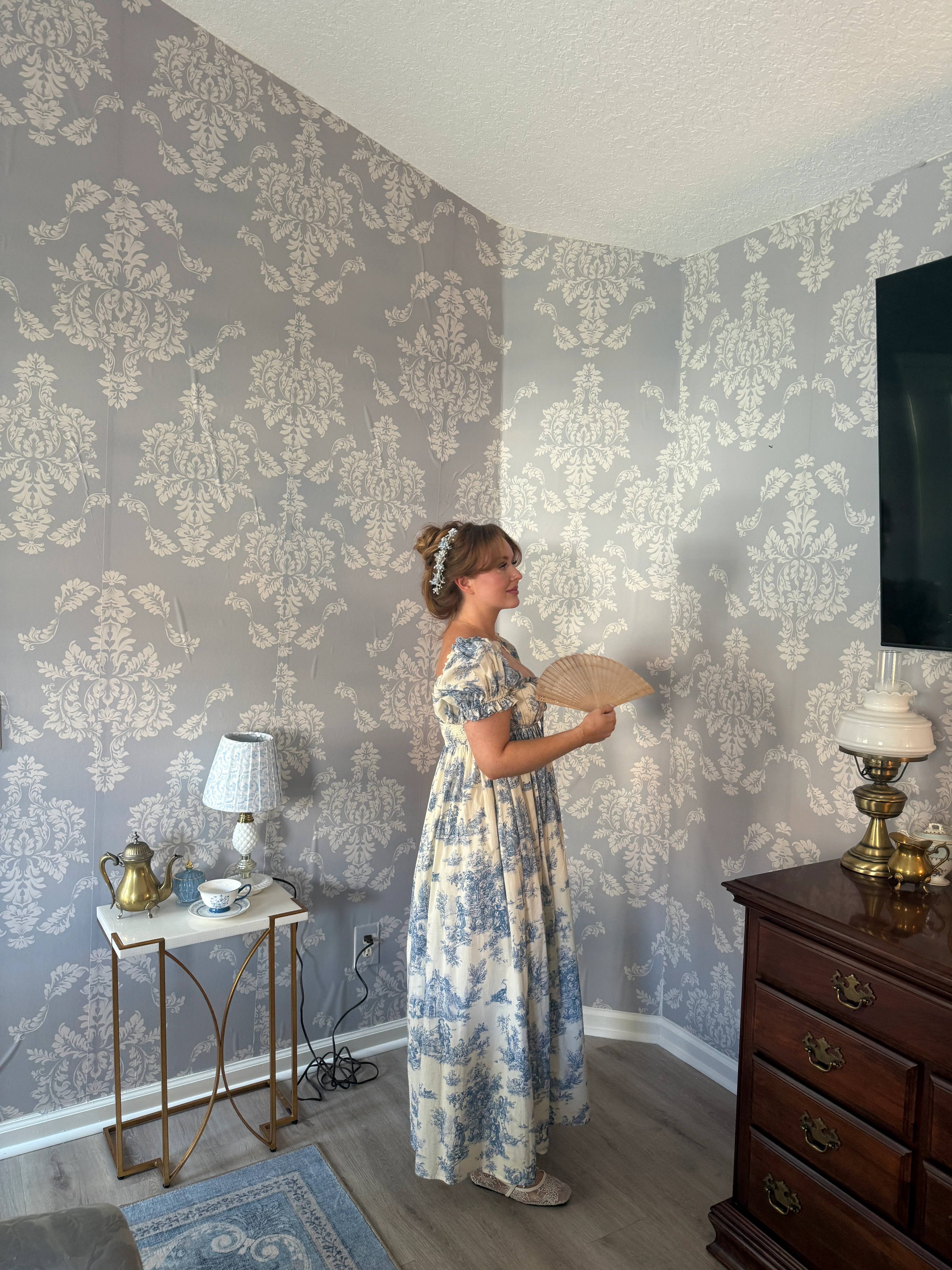 Olivia 100% Cotton Maxi Dress in Blue Toile - Bump Friendly - Image 6