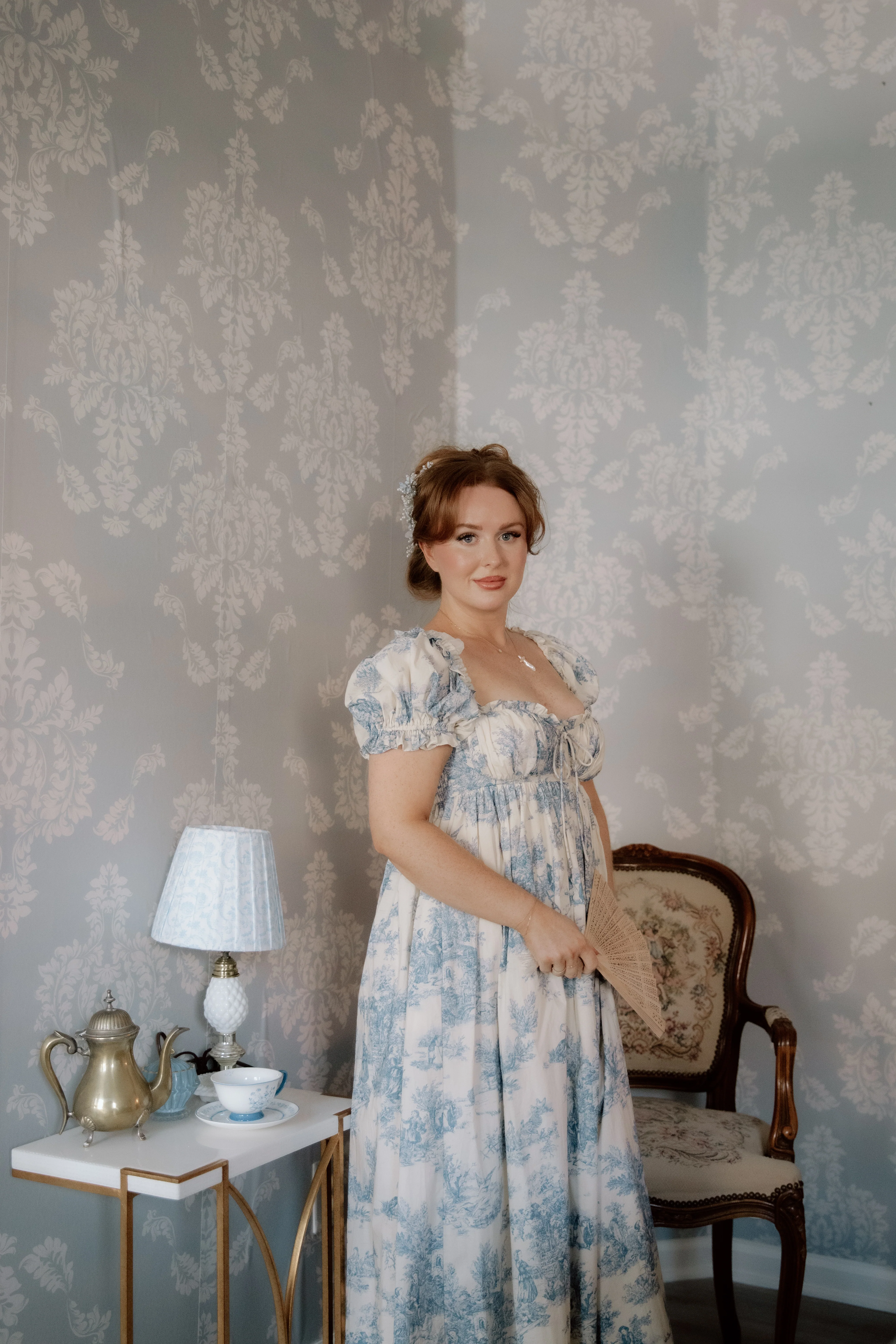 Olivia 100% Cotton Maxi Dress in Blue Toile - Bump Friendly - Image 7