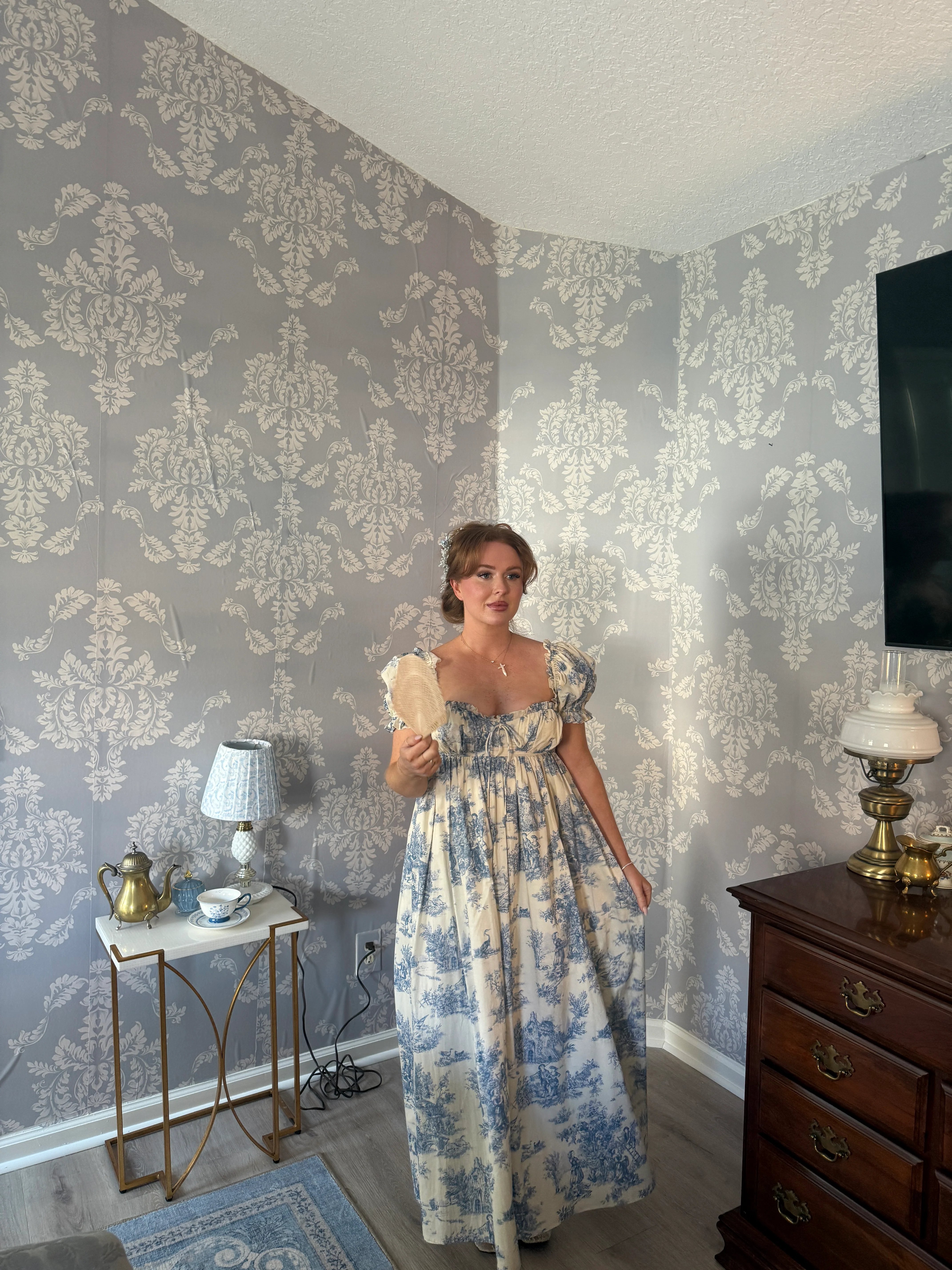 Olivia 100% Cotton Maxi Dress in Blue Toile - Bump Friendly - Image 9