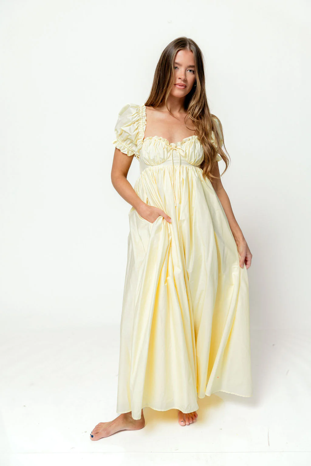 Olivia 100% Cotton Maxi Dress in Butter Yellow - Bump Friendly - Image 4
