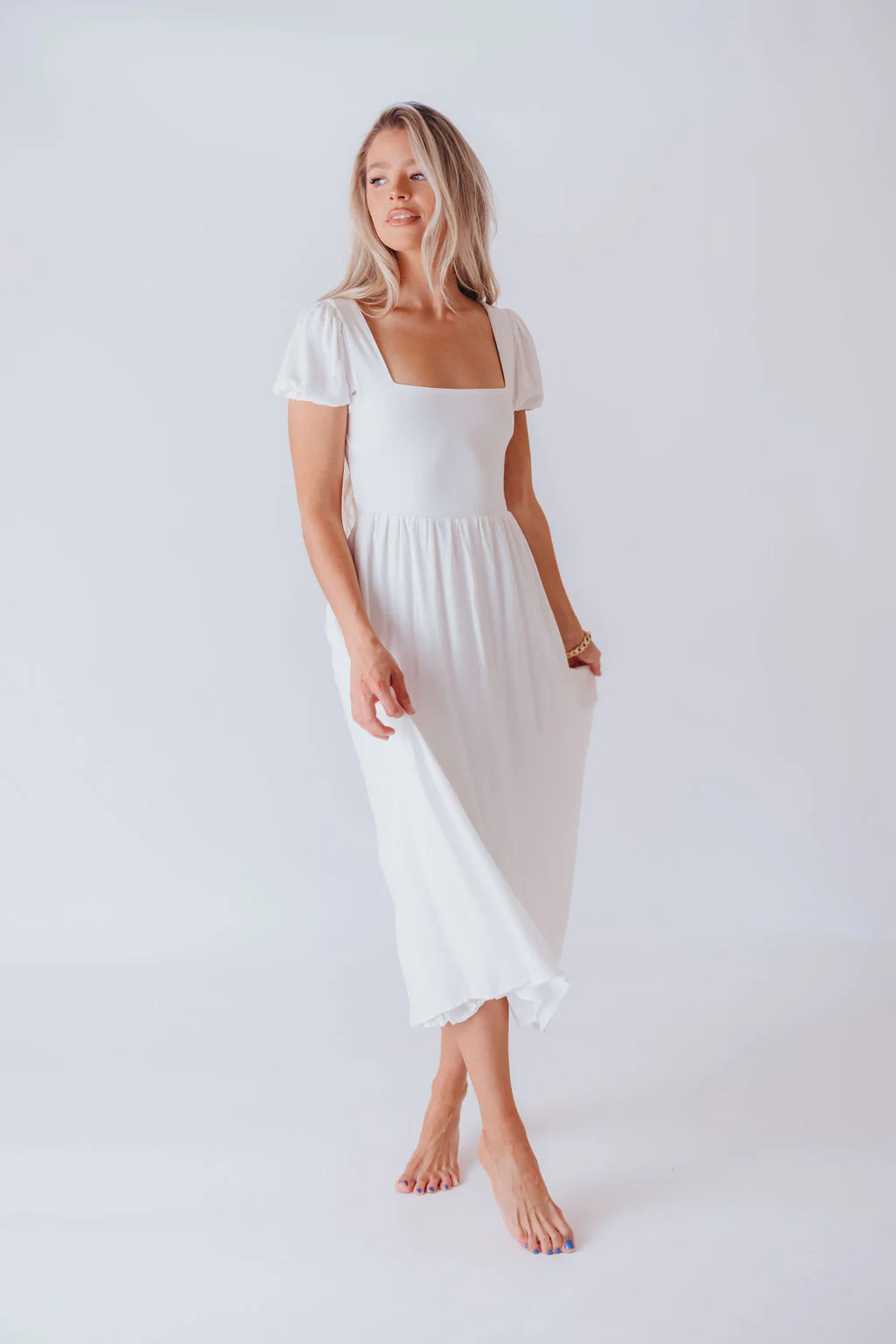 August Open Back Midi Dress in White - Bump Friendly - Image 13
