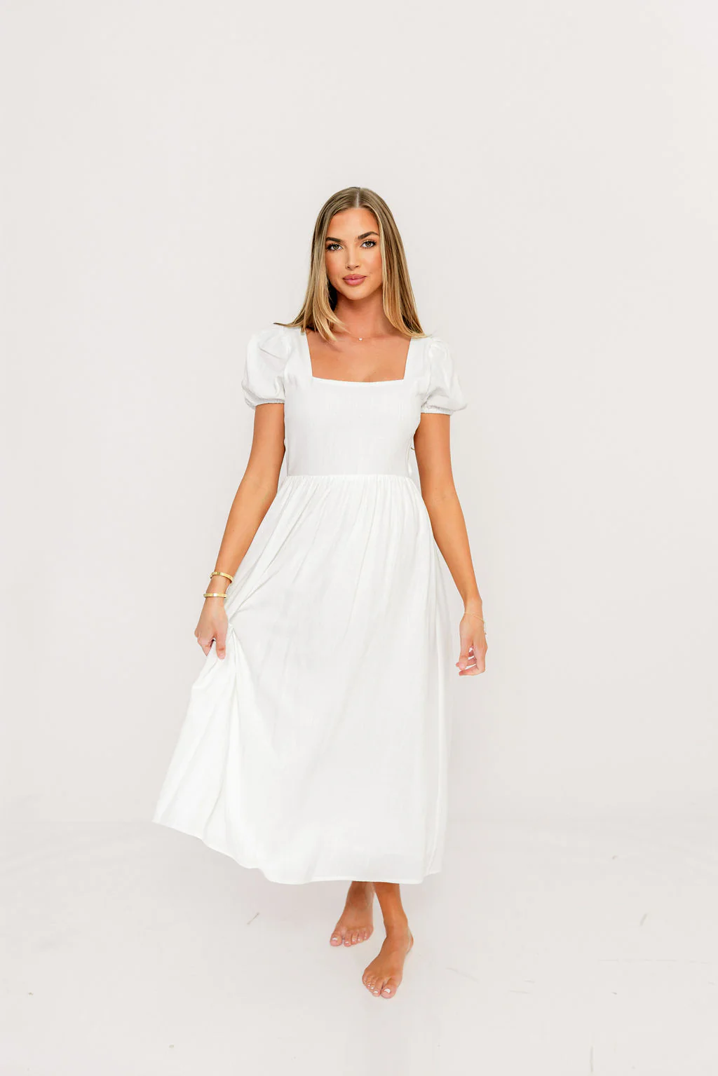 August Open Back Midi Dress in White - Bump Friendly - Image 15