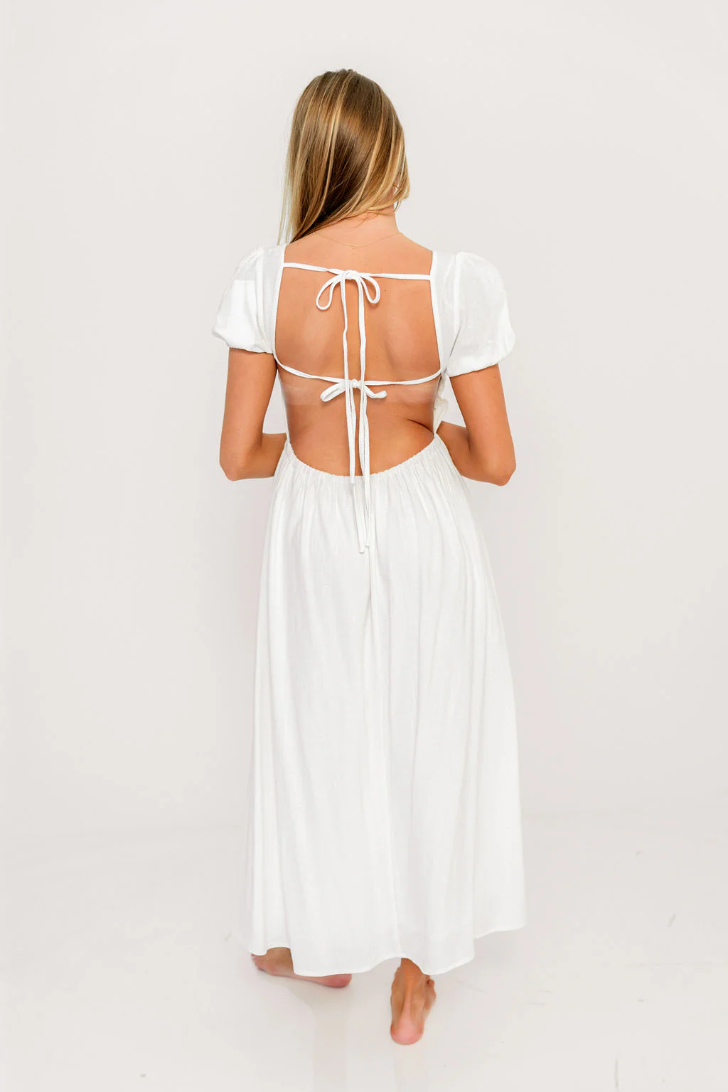 August Open Back Midi Dress in White - Bump Friendly - Image 16