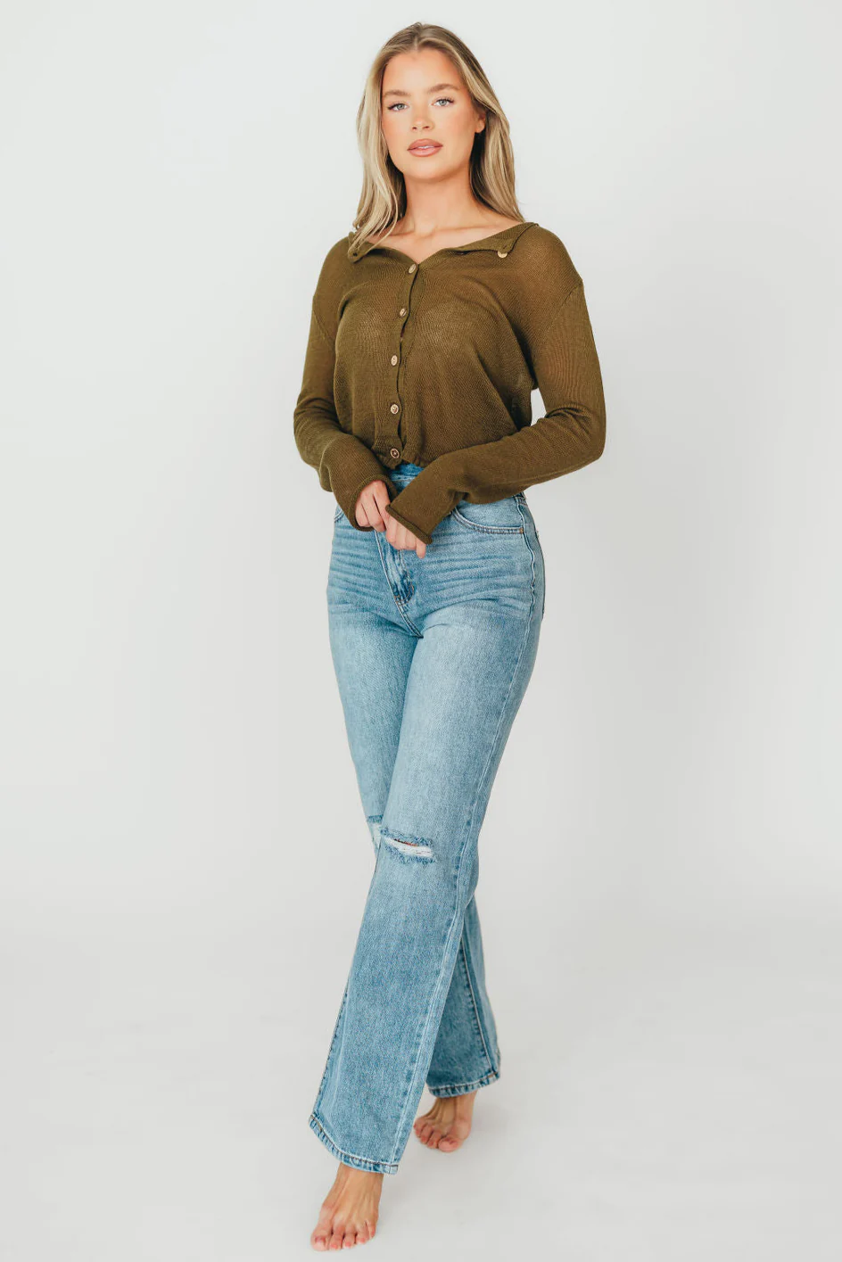 Tiffany 90s High-Rise Crisscross Waist Straight Jeans in Light Wash - Image 3