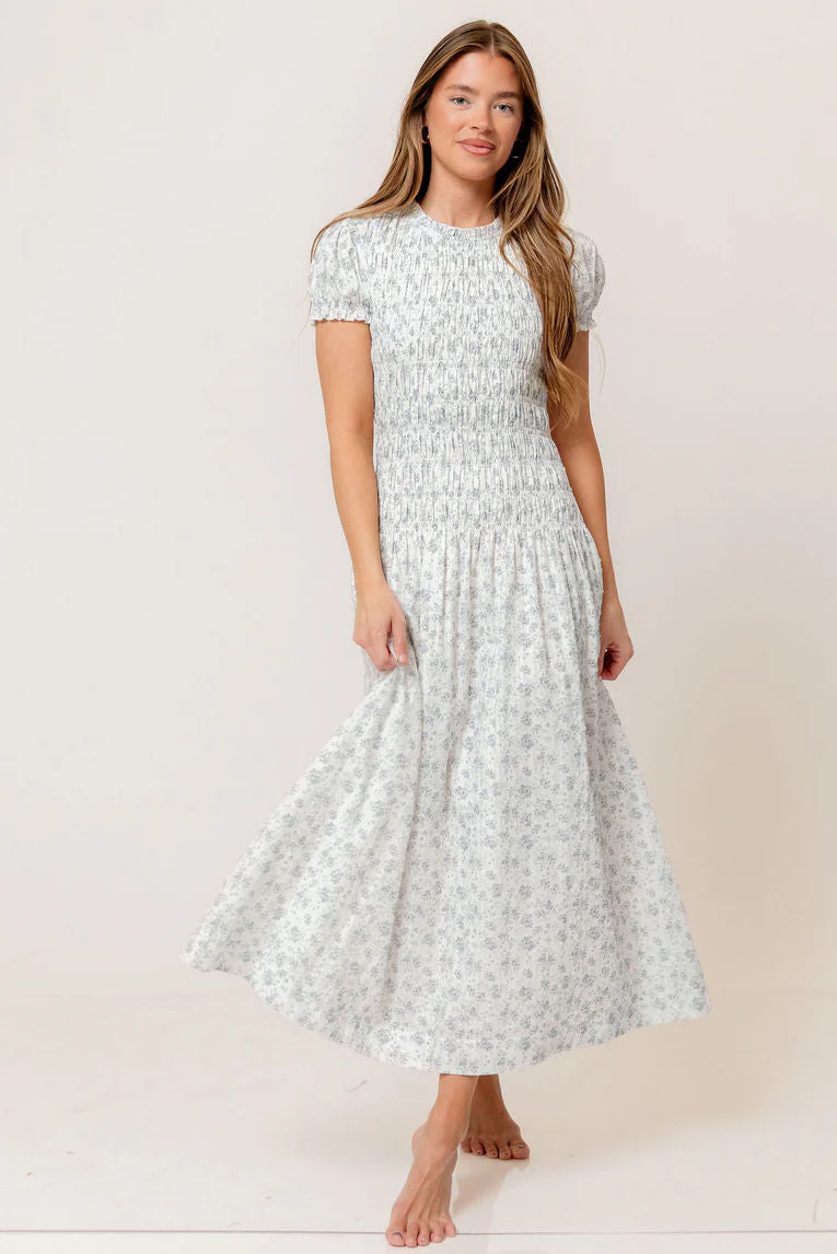 Orchard 100% Cotton Smocked Maxi Dress in Blue - Bump Friendly
