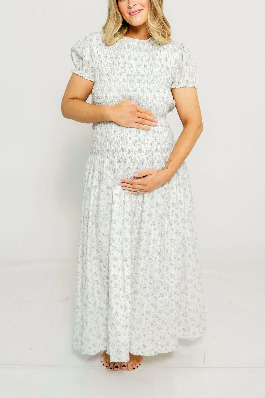 Orchard 100% Cotton Smocked Maxi Dress in Blue - Bump Friendly - Image 11