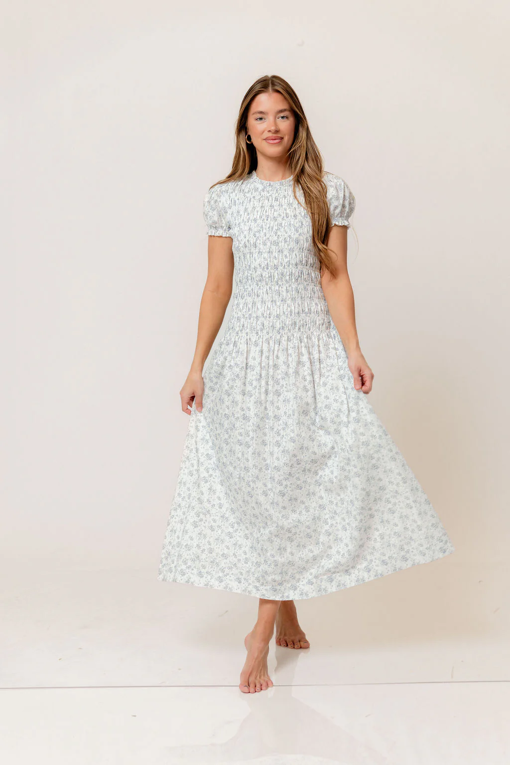 Orchard 100% Cotton Smocked Maxi Dress in Blue - Bump Friendly - Image 2
