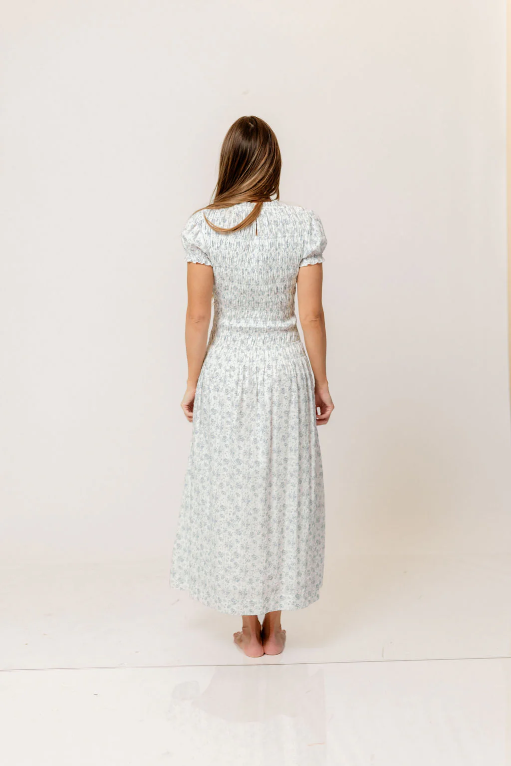 Orchard 100% Cotton Smocked Maxi Dress in Blue - Bump Friendly - Image 4