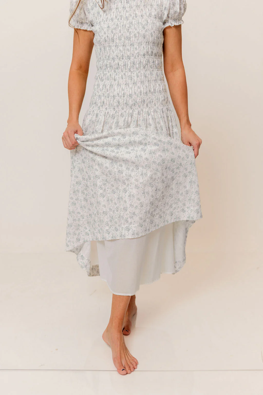 Orchard 100% Cotton Smocked Maxi Dress in Blue - Bump Friendly - Image 6