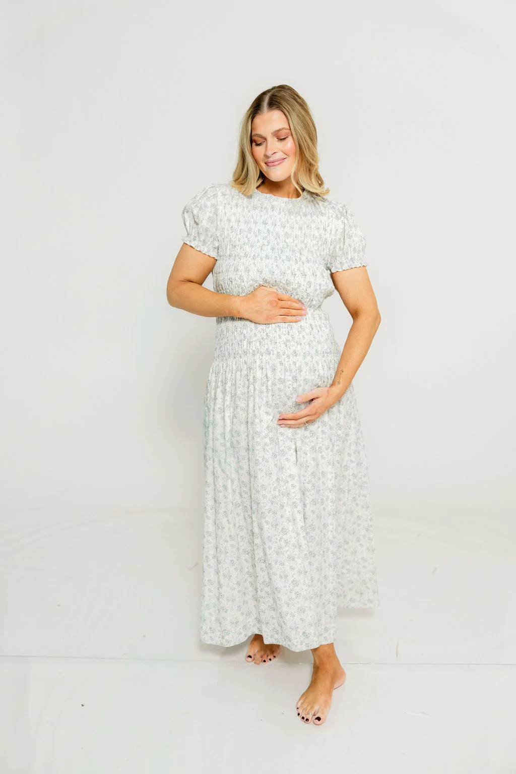 Orchard 100% Cotton Smocked Maxi Dress in Blue - Bump Friendly - Image 7