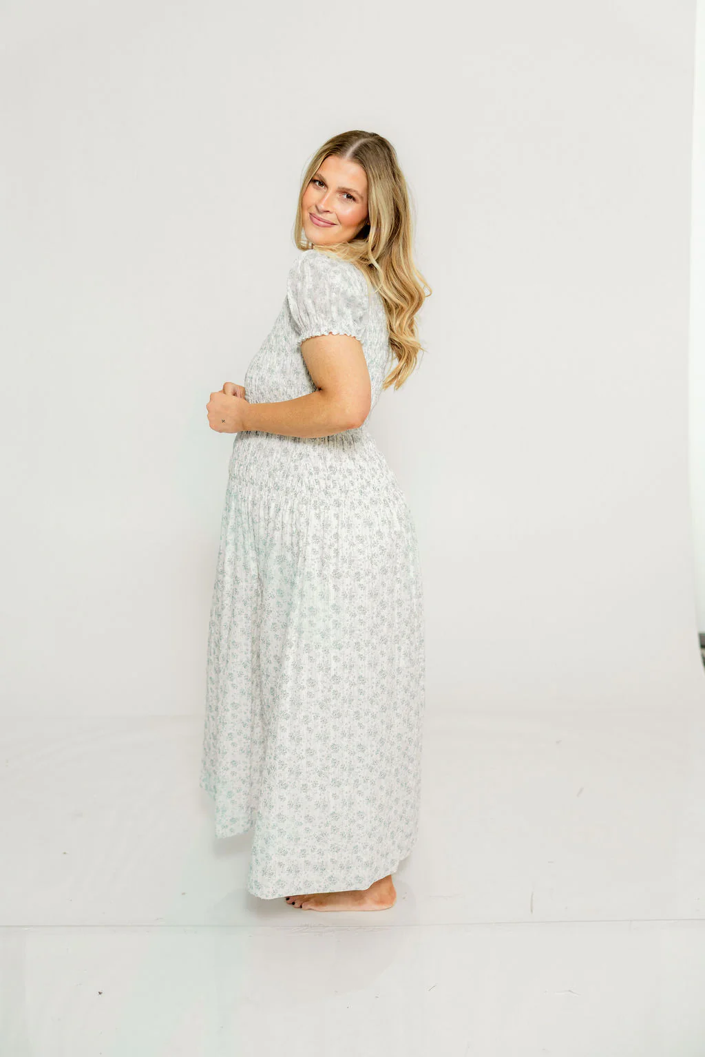 Orchard 100% Cotton Smocked Maxi Dress in Blue - Bump Friendly - Image 8