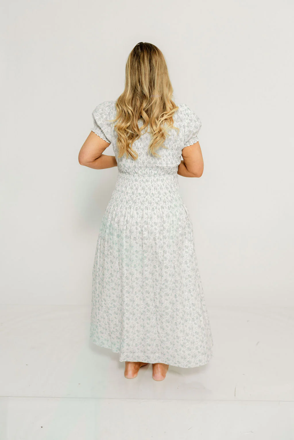 Orchard 100% Cotton Smocked Maxi Dress in Blue - Bump Friendly - Image 9