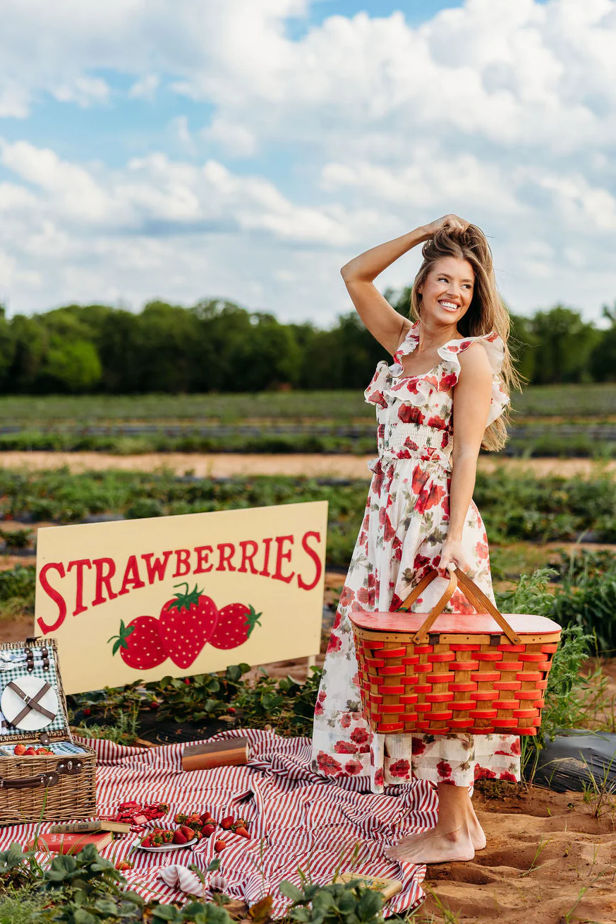 Pamela Floral Midi Dress in Red