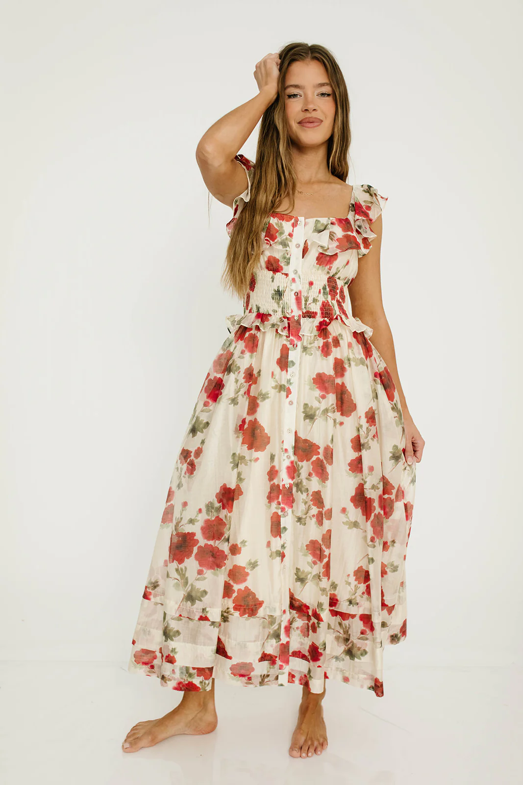 Pamela Floral Midi Dress in Red - Image 10