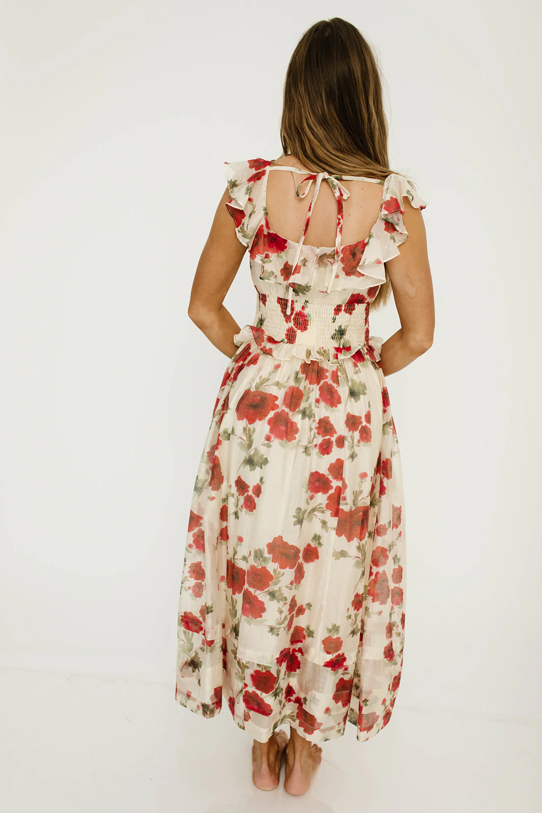 Pamela Floral Midi Dress in Red - Image 11