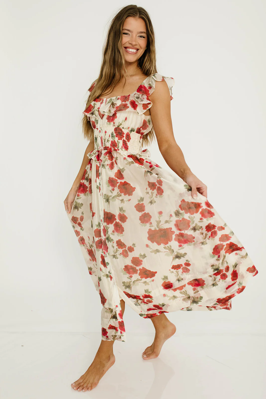 Pamela Floral Midi Dress in Red - Image 14
