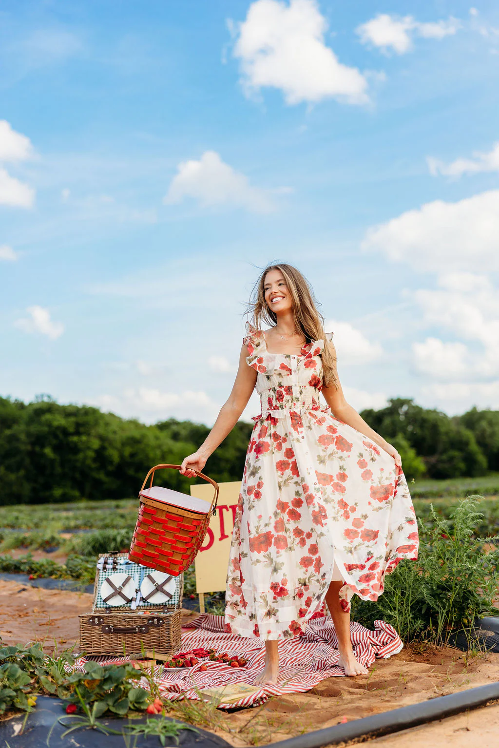 Pamela Floral Midi Dress in Red - Image 16