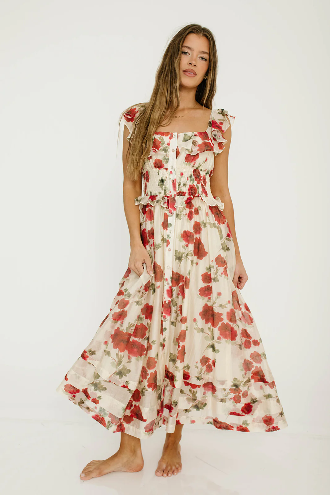 Pamela Floral Midi Dress in Red - Image 2
