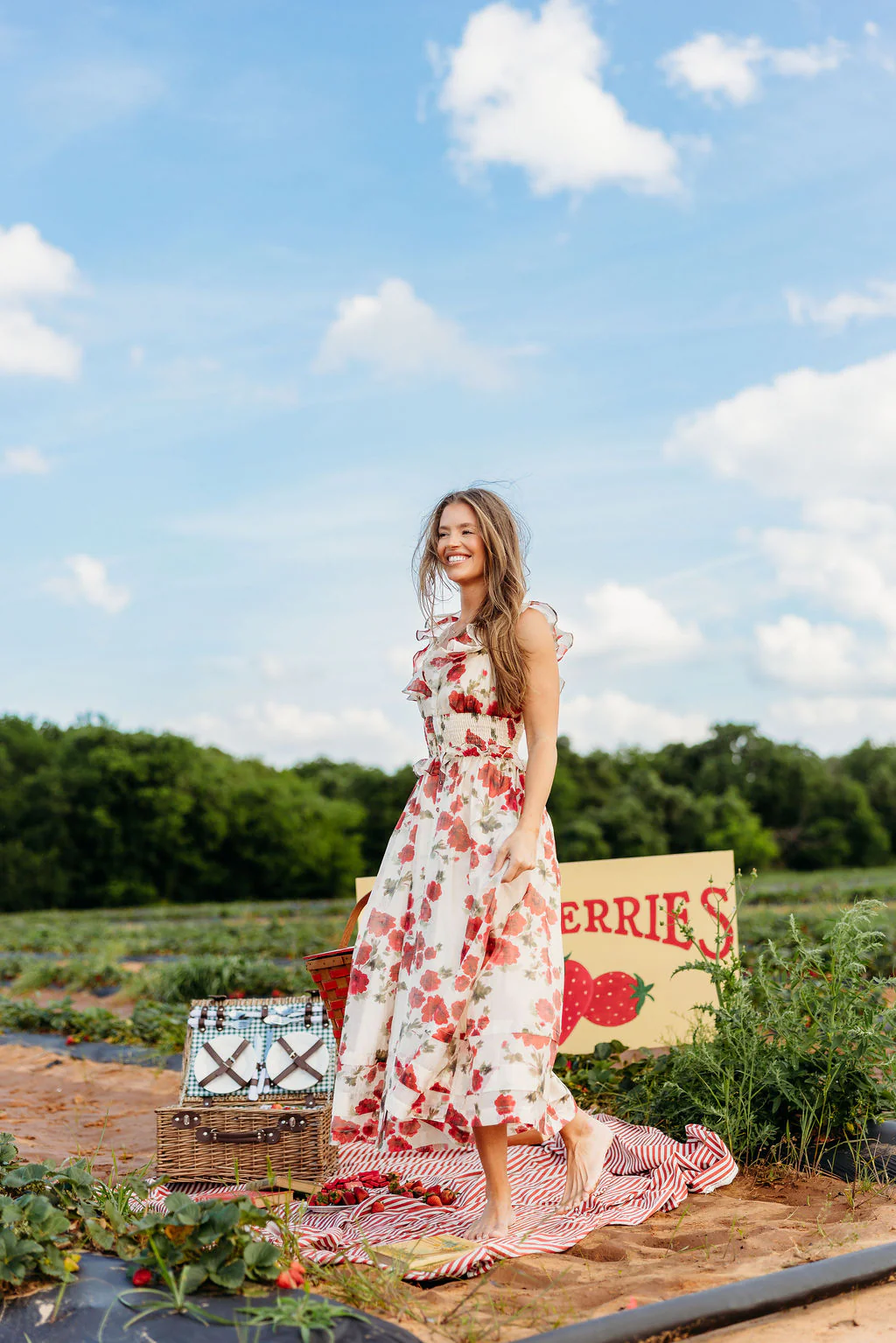 Pamela Floral Midi Dress in Red - Image 26