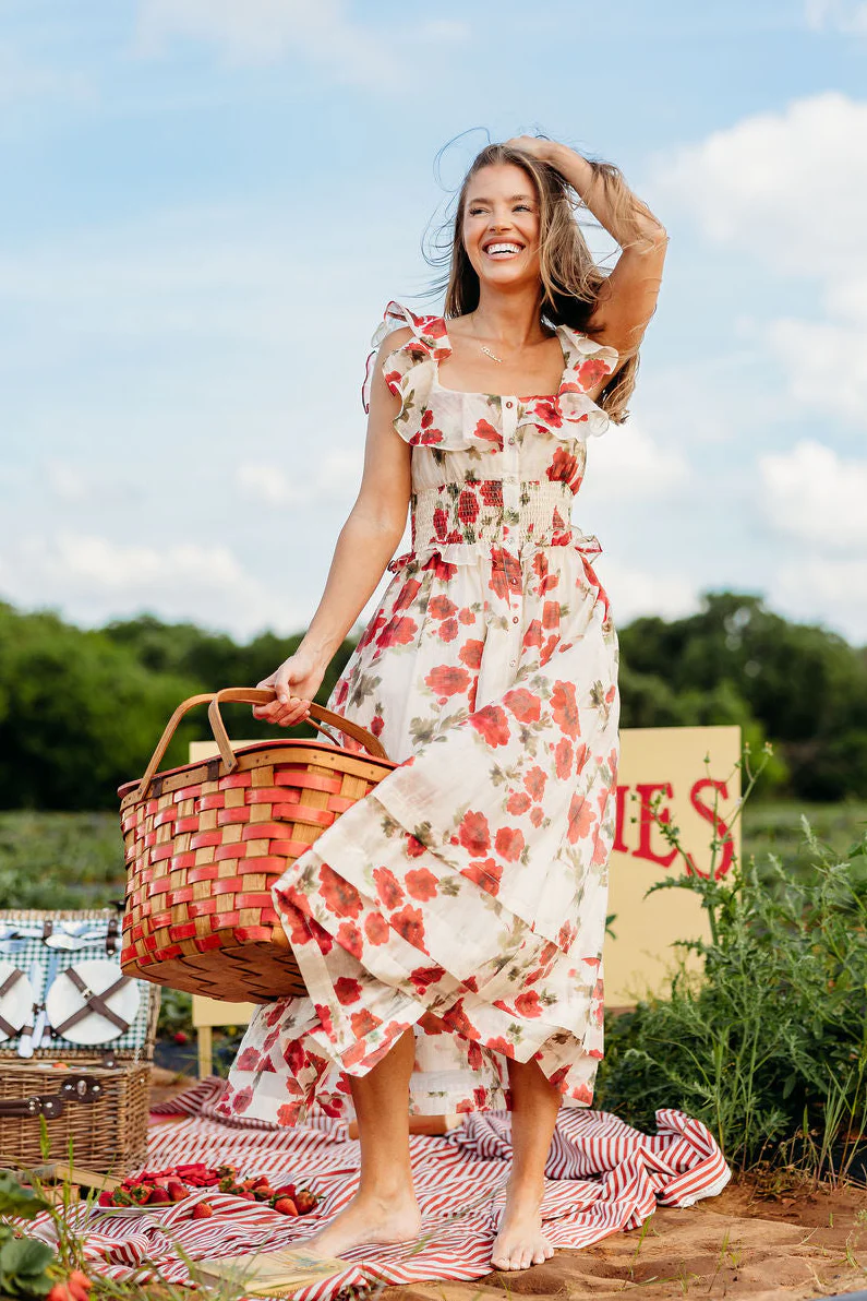 Pamela Floral Midi Dress in Red - Image 3