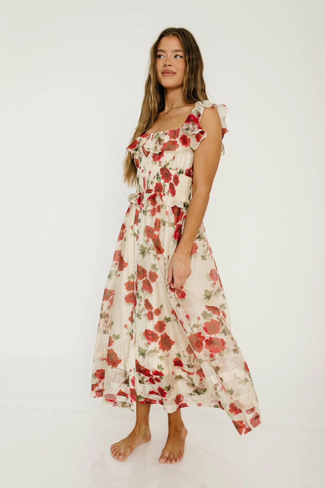 Pamela Floral Midi Dress in Red - Image 4